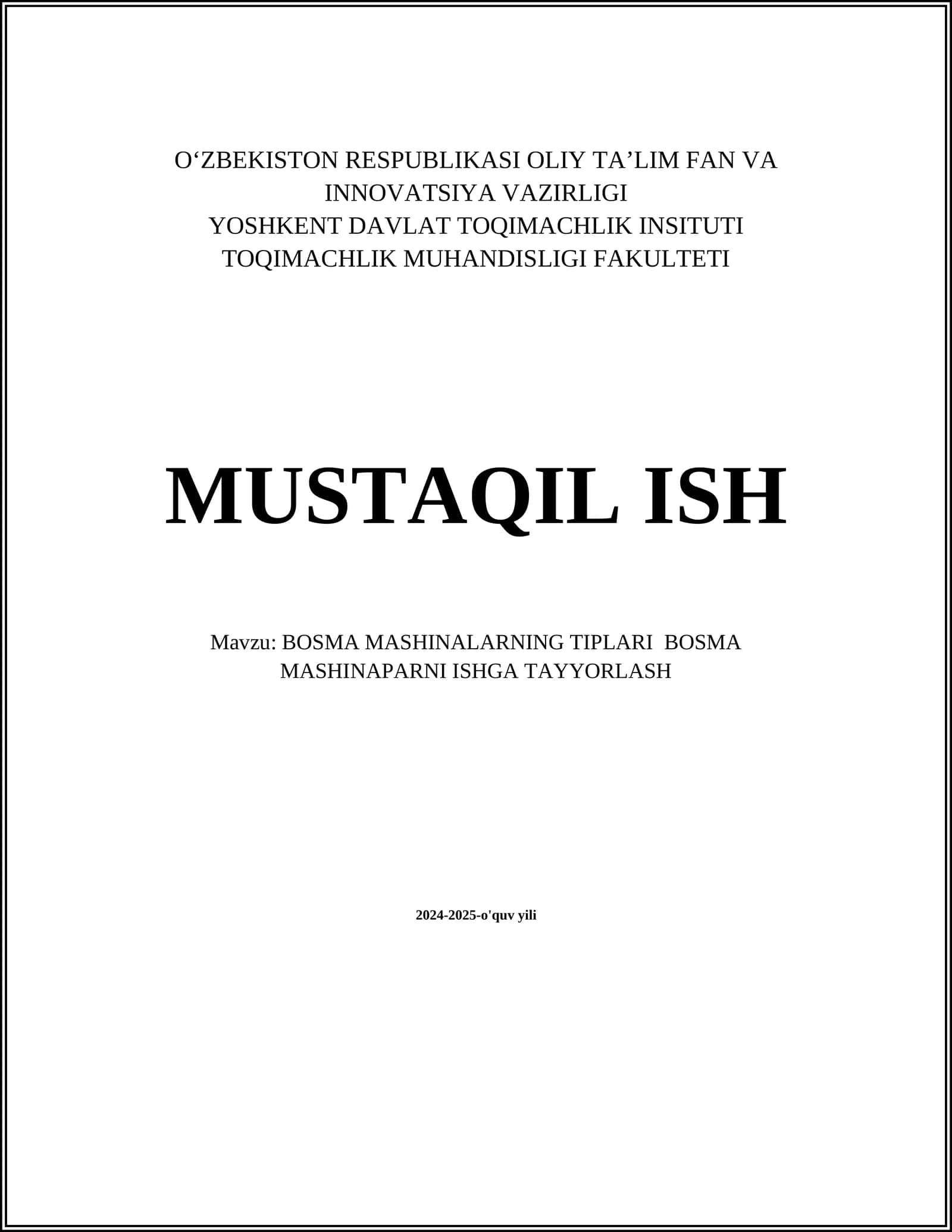 BOSMA MASHINALARNING TIPLARI BOSMA MASHINAPARNI ISHGA TAYYORLASH
