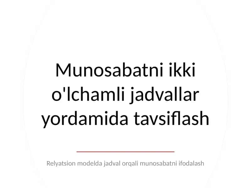 Munosabatni ikki o'lchamli jadvallar yordamida tavsiflash