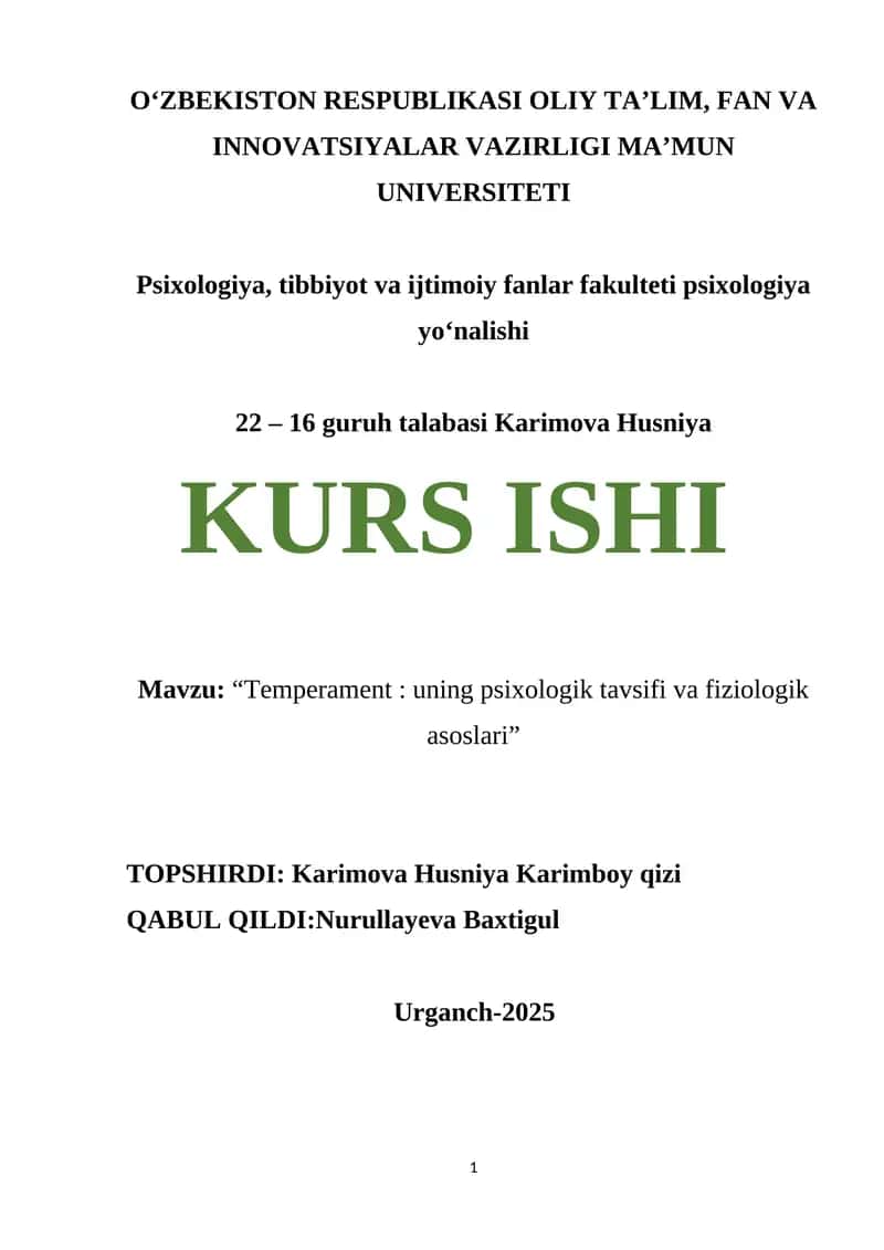 Temperament: uning psixologik tavsifi va fiziologik asoslari