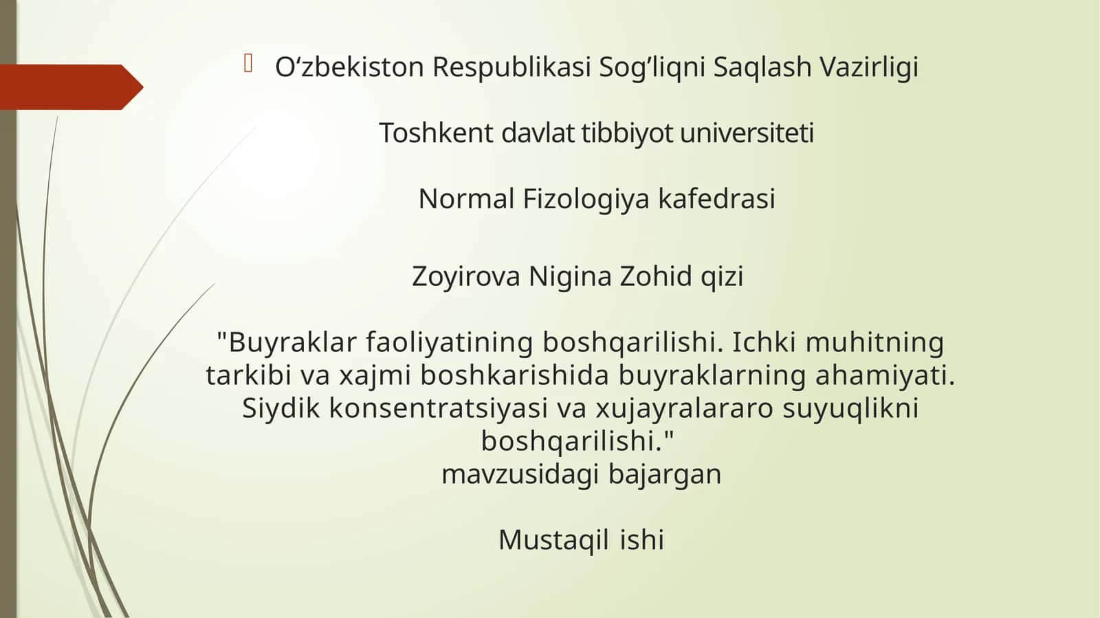 Fiziologiyadan tematik mustaqil ish