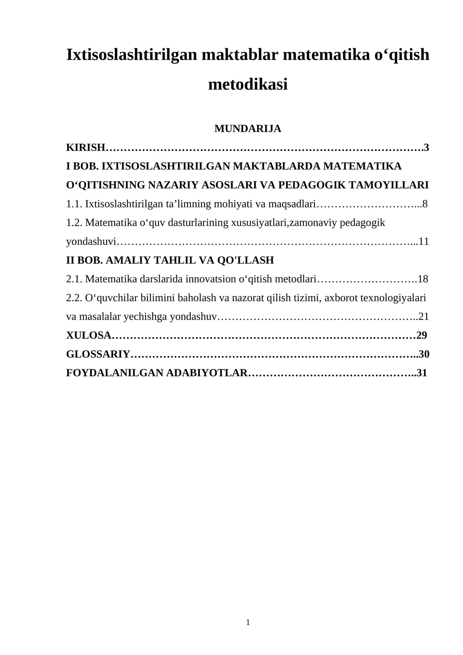 Ixtisoslashtirilgan maktablar matematika oʻqitish metodikasi