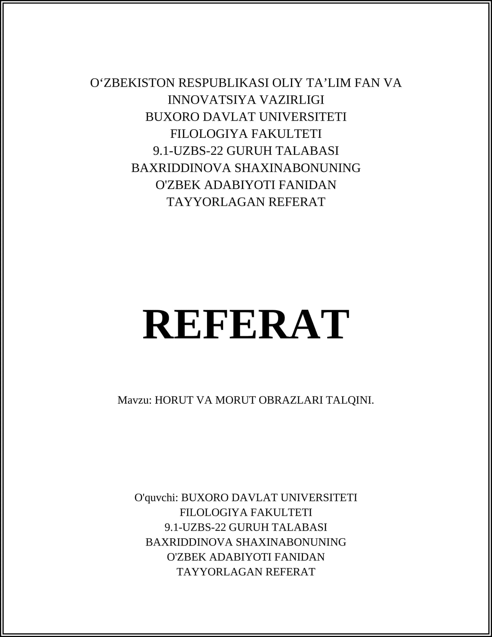 HORUT VA MORUT OBRAZLARI TALQINI