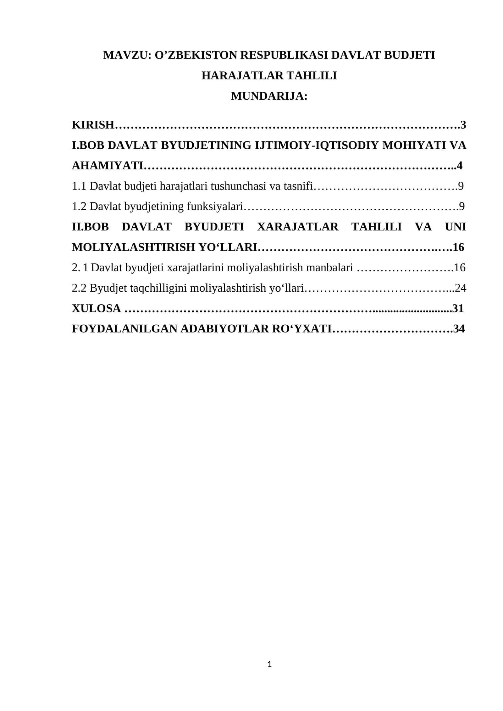 O’ZBEKISTON RESPUBLIKASI DAVLAT BUDJETI HARAJATLAR TAHLILI