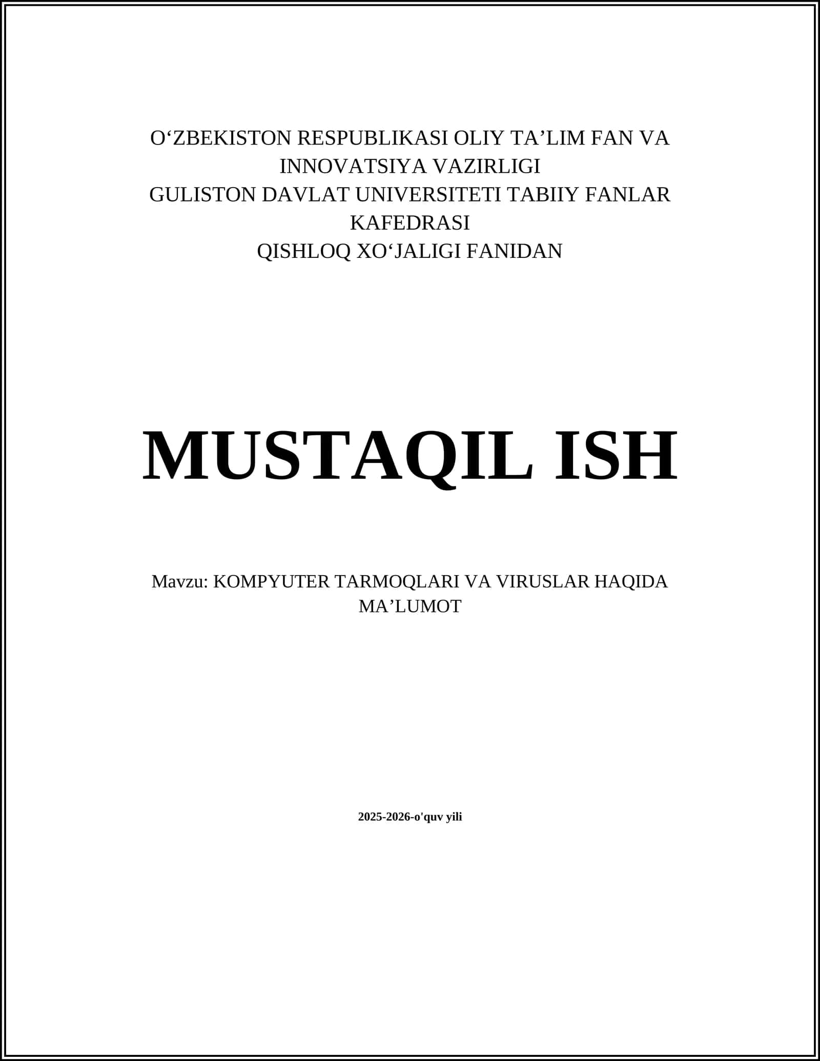 KOMPYUTER TARMOQLARI VA VIRUSLAR HAQIDA MAʼLUMOT