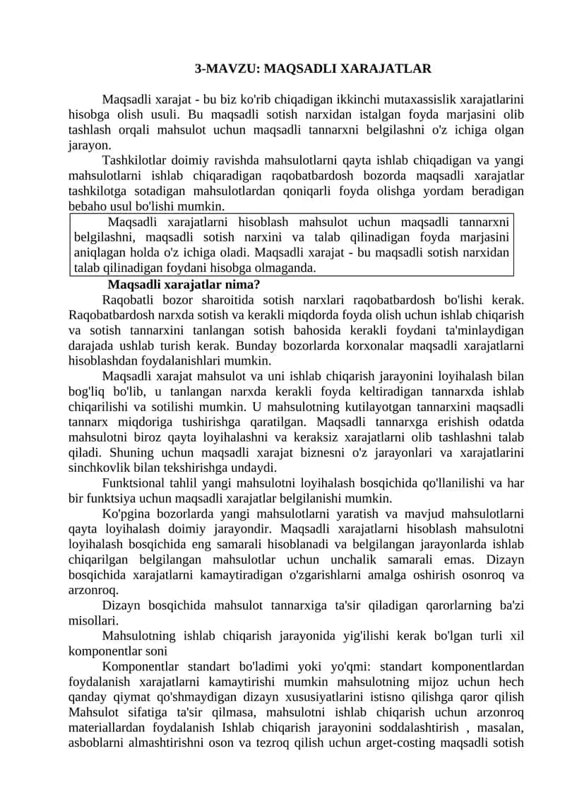 MAQSADLI XARAJATLAR