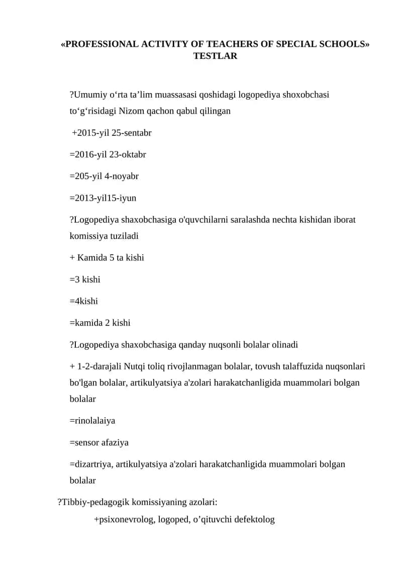 PROFESSIONAL ACTIVITY OF TEACHERS OF SPECIAL SCHOOLS
