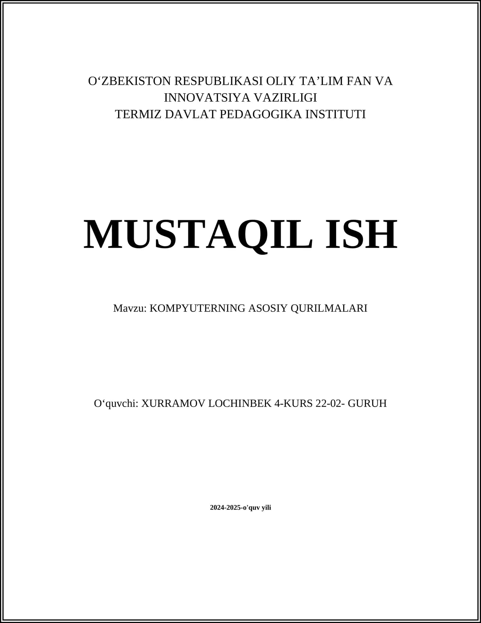 KOMPYUTERNING ASOSIY QURILMALARI