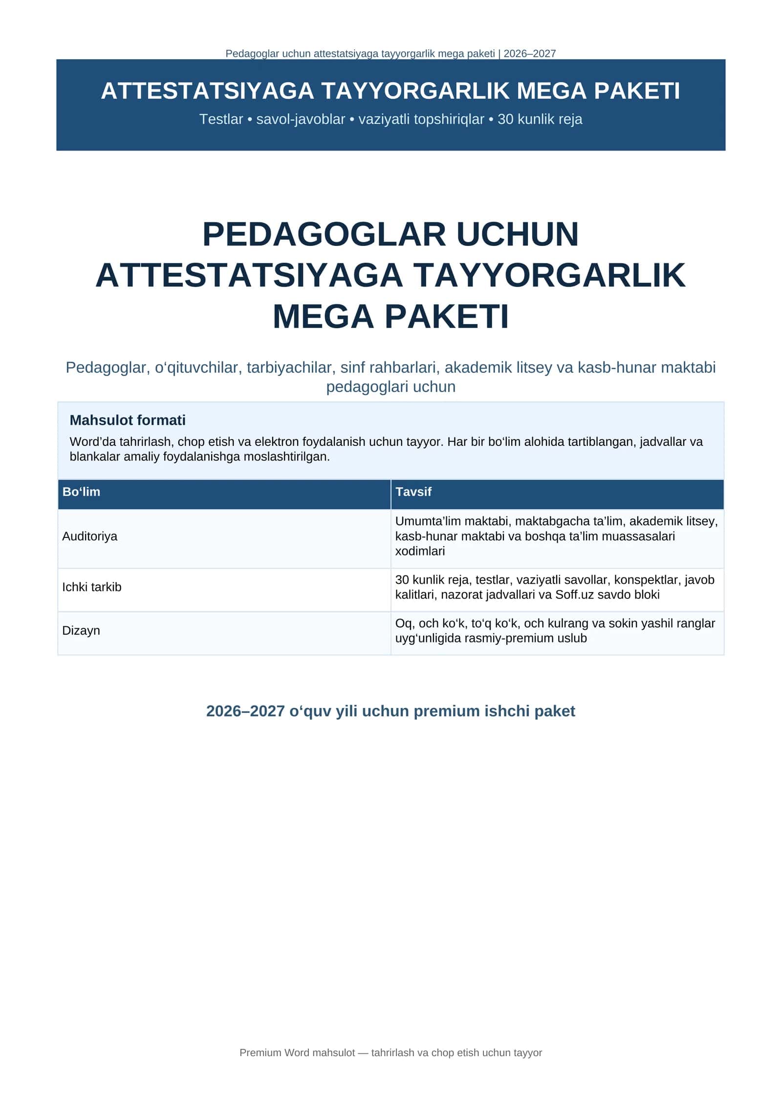 ATTESTATSIYAGA TAYYORGARLIK MEGA PAKETI