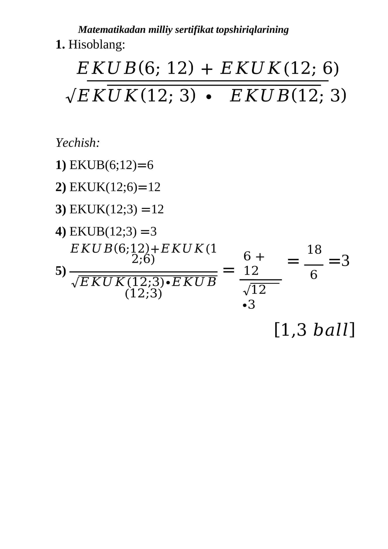 Matematikadan milliy sertifikat topshiriqlarining yechimlari
