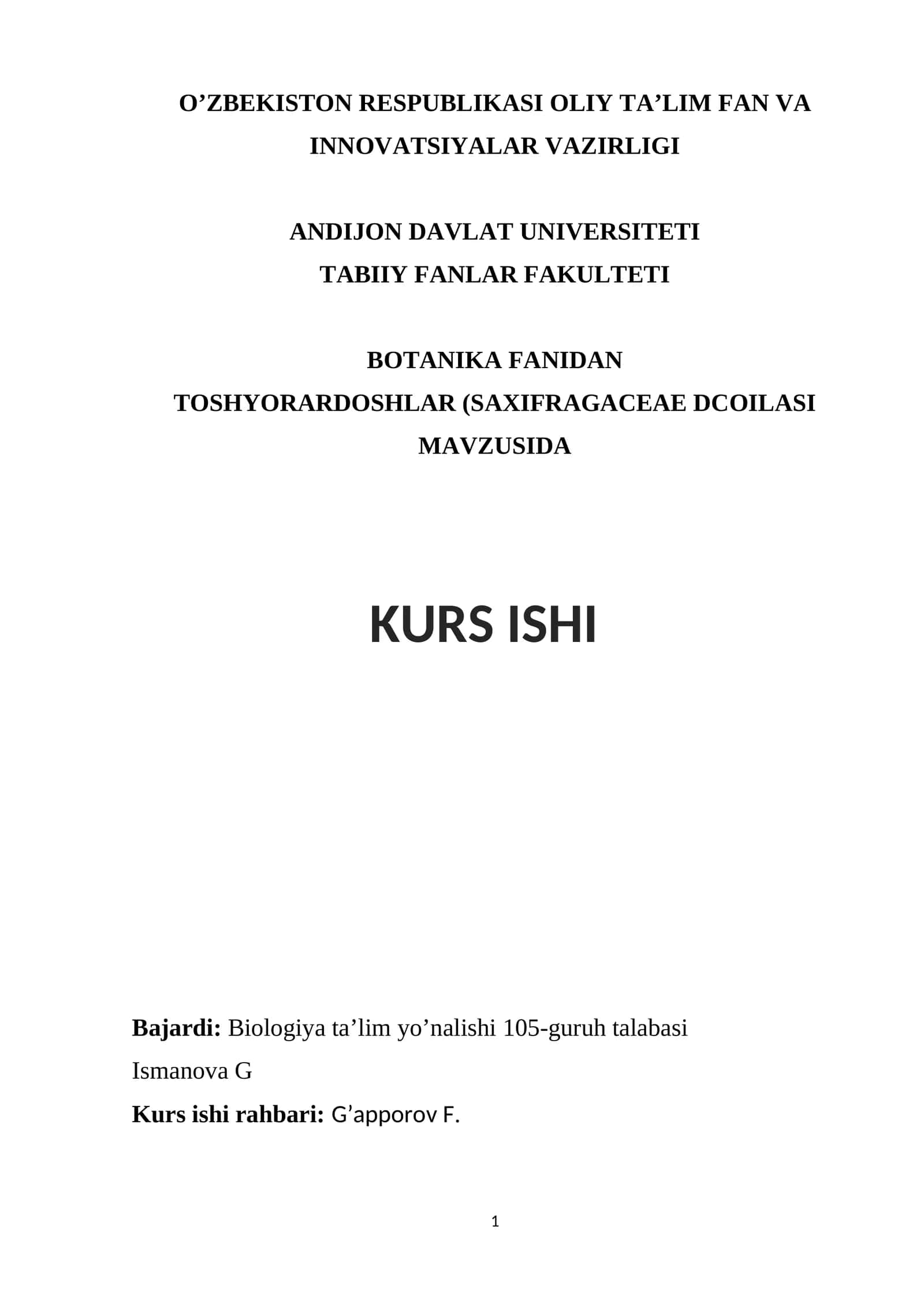 Toshyorardoshlar (Saxifragaceae DCoilasi MAVZUSIDA KURS ISHI