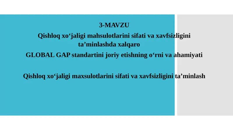 GLOBAL GAP standartining o‘rniva va ahamiyati