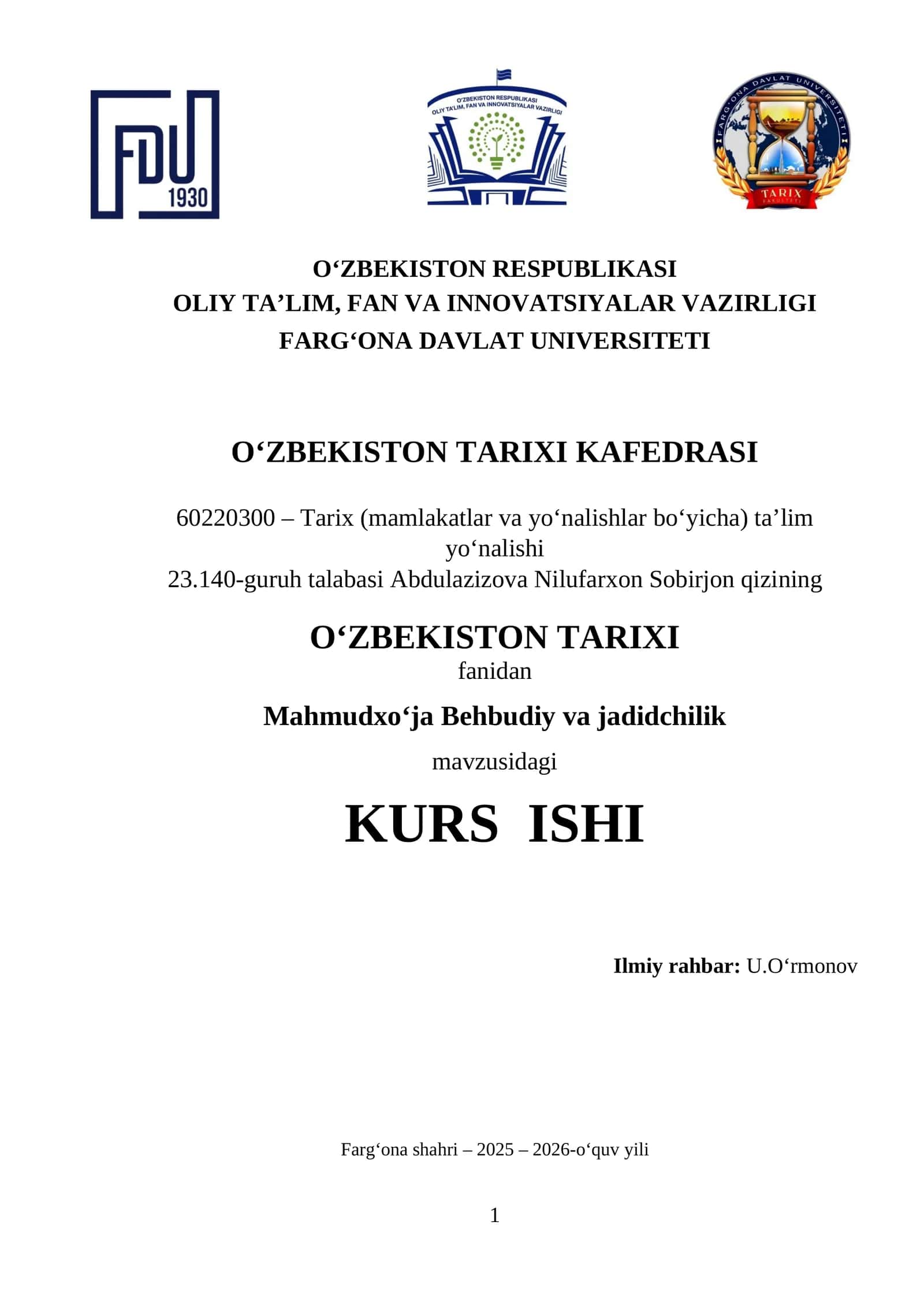 Mahmudxo‘ja Behbudiy va jadidchilik