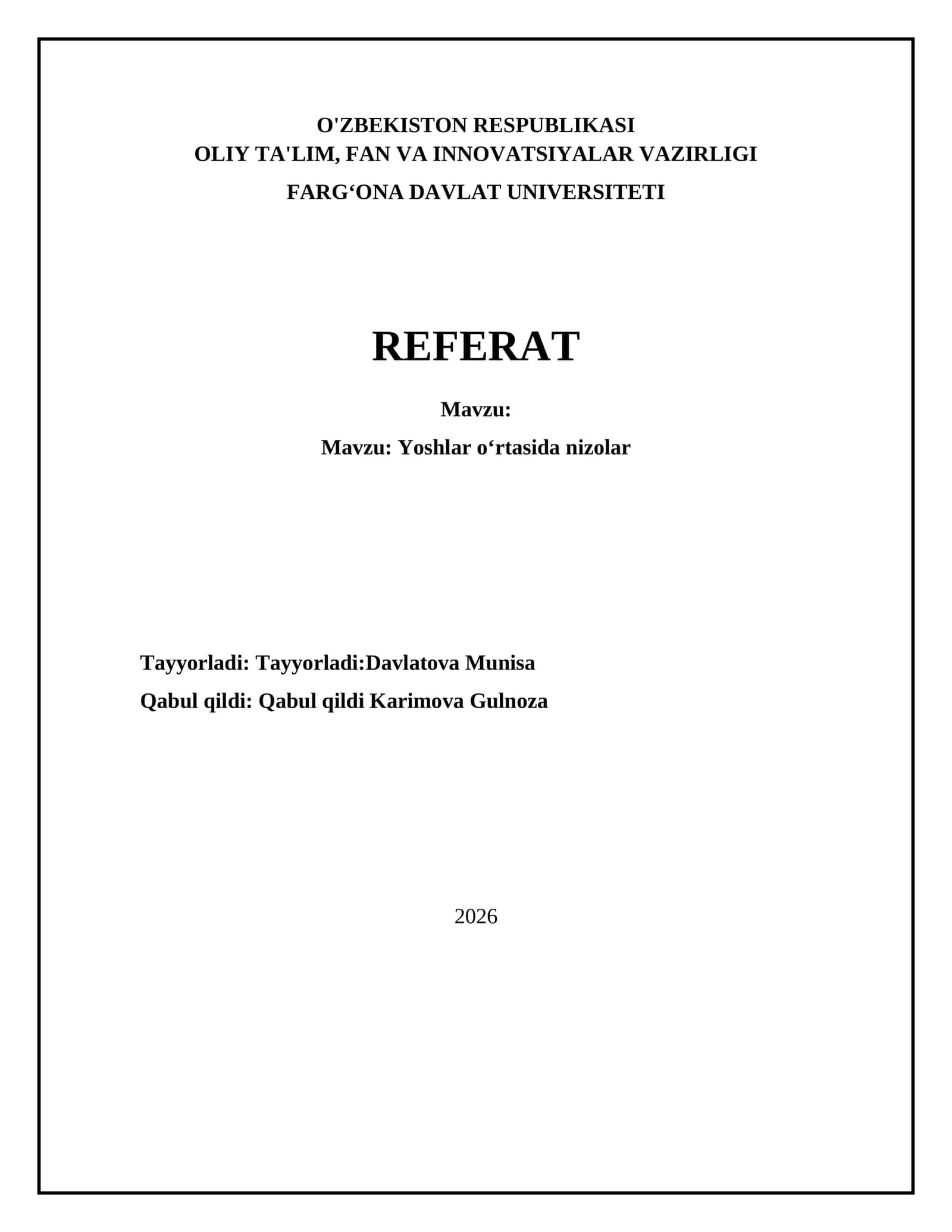 Yoshlar oʻrtasida nizolar