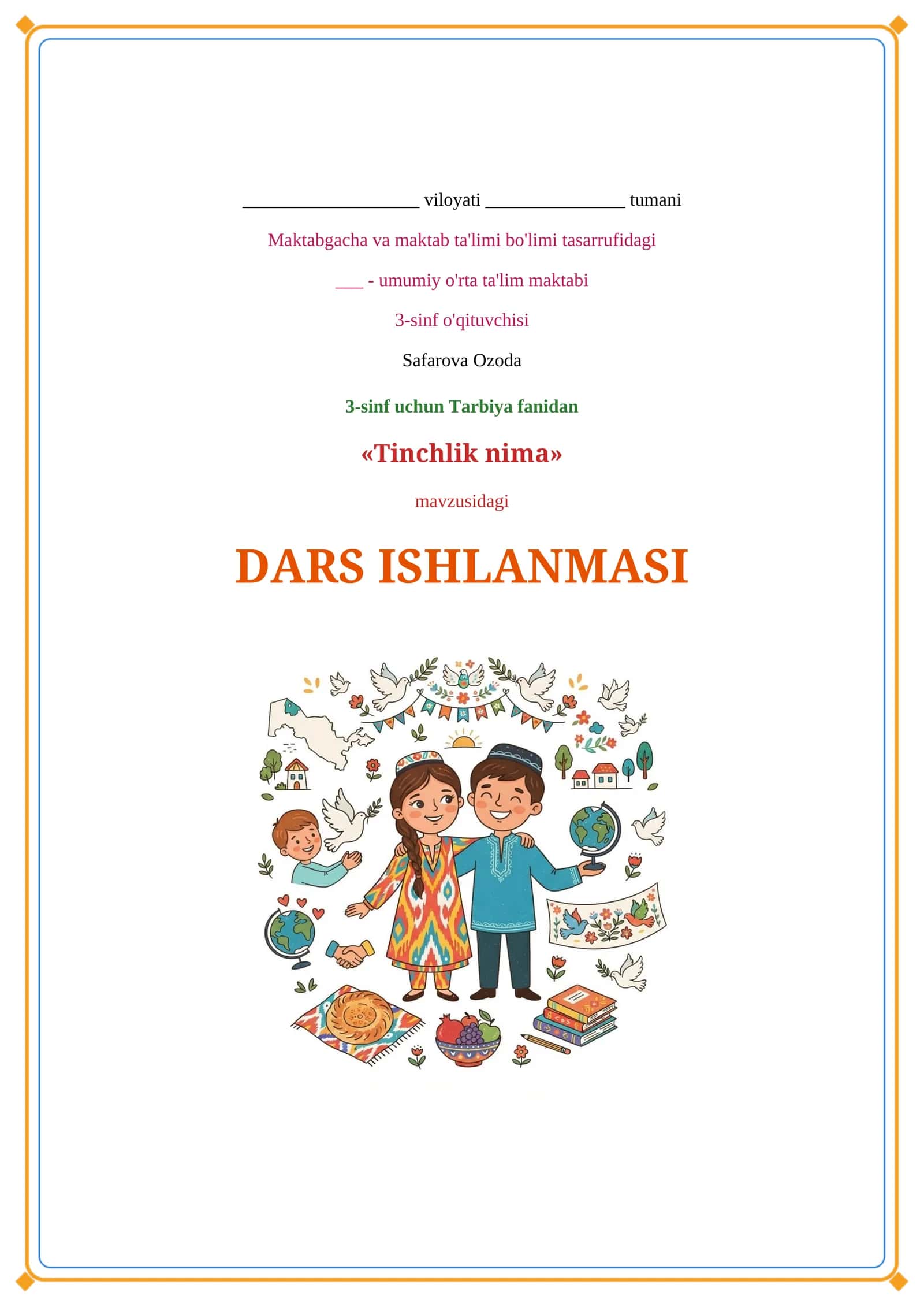 Lesson on Tinchlik  nima