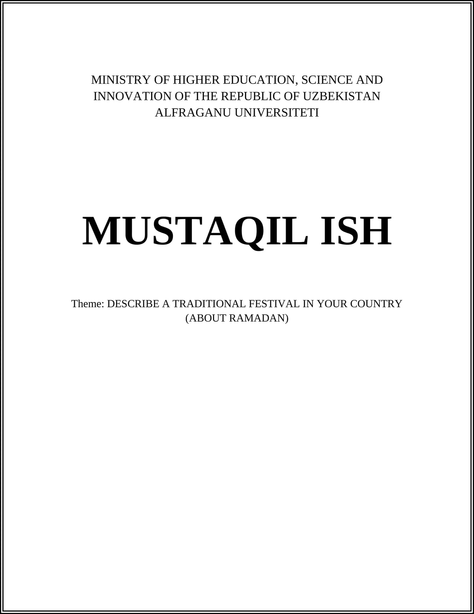 ALFRAGANU UNIVERSITETI MUSTAQIL ISH