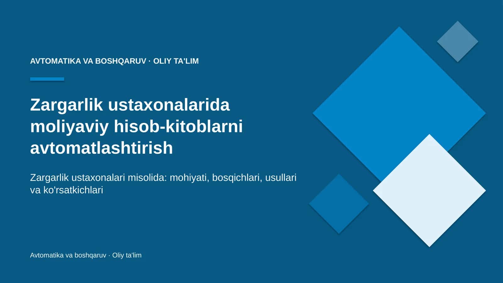 Zargarlik ustaxonalarida moliyaviy hisob-kitoblarni avtomatlashtirish