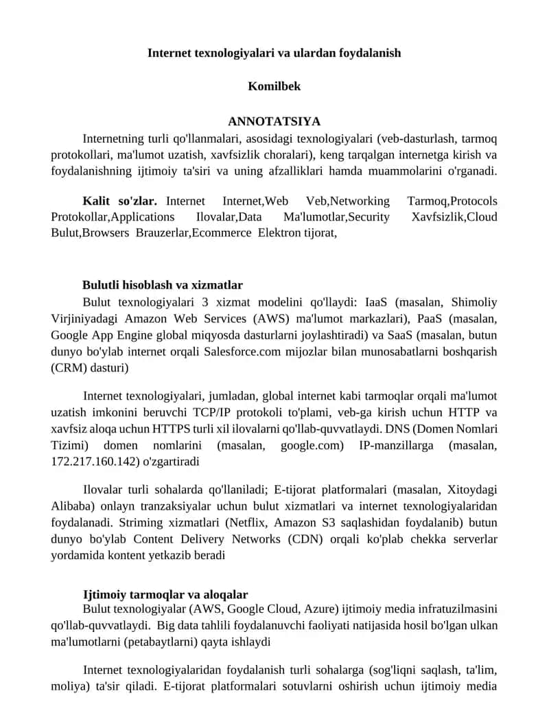 Bulutli hisoblash va xizmatlar