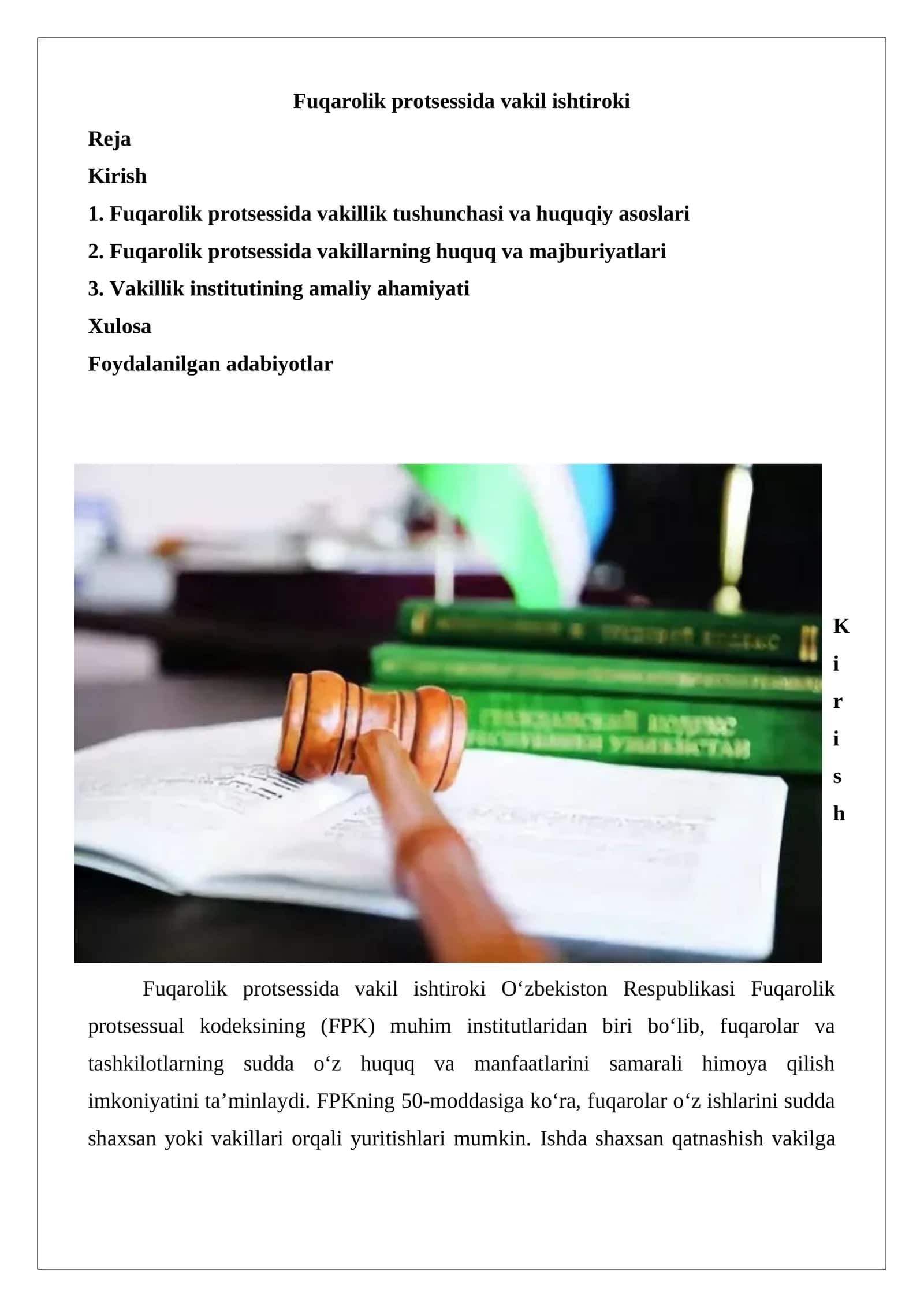 Fuqarolik protsessida vakil ishtiroki