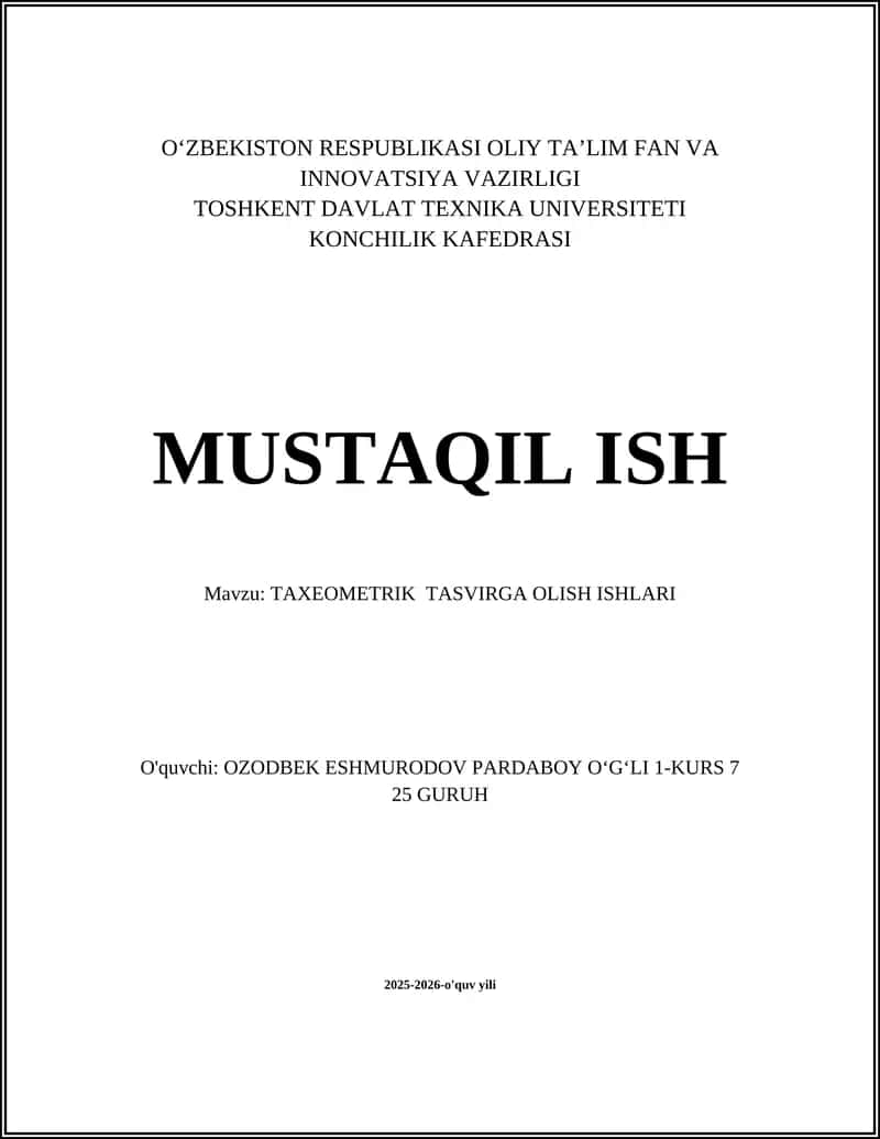 TAXEOMETRIK TASVIRGA OLISH ISHLARI