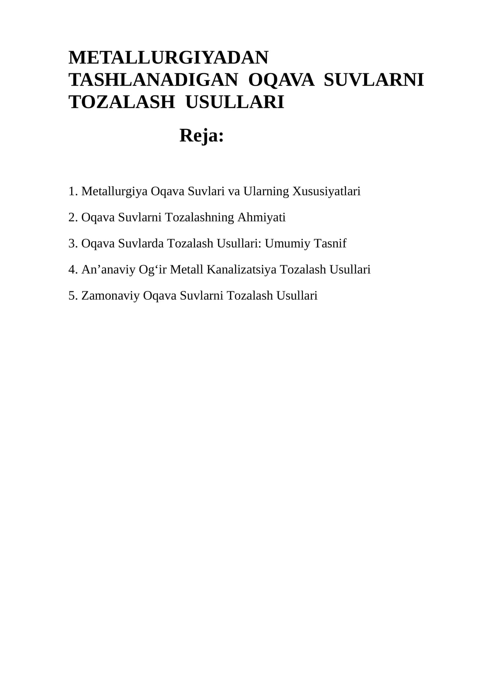 METALLURGIYADAN TASHLANADIGAN OQAVA SUVLARNI TOZALASH USULLARI