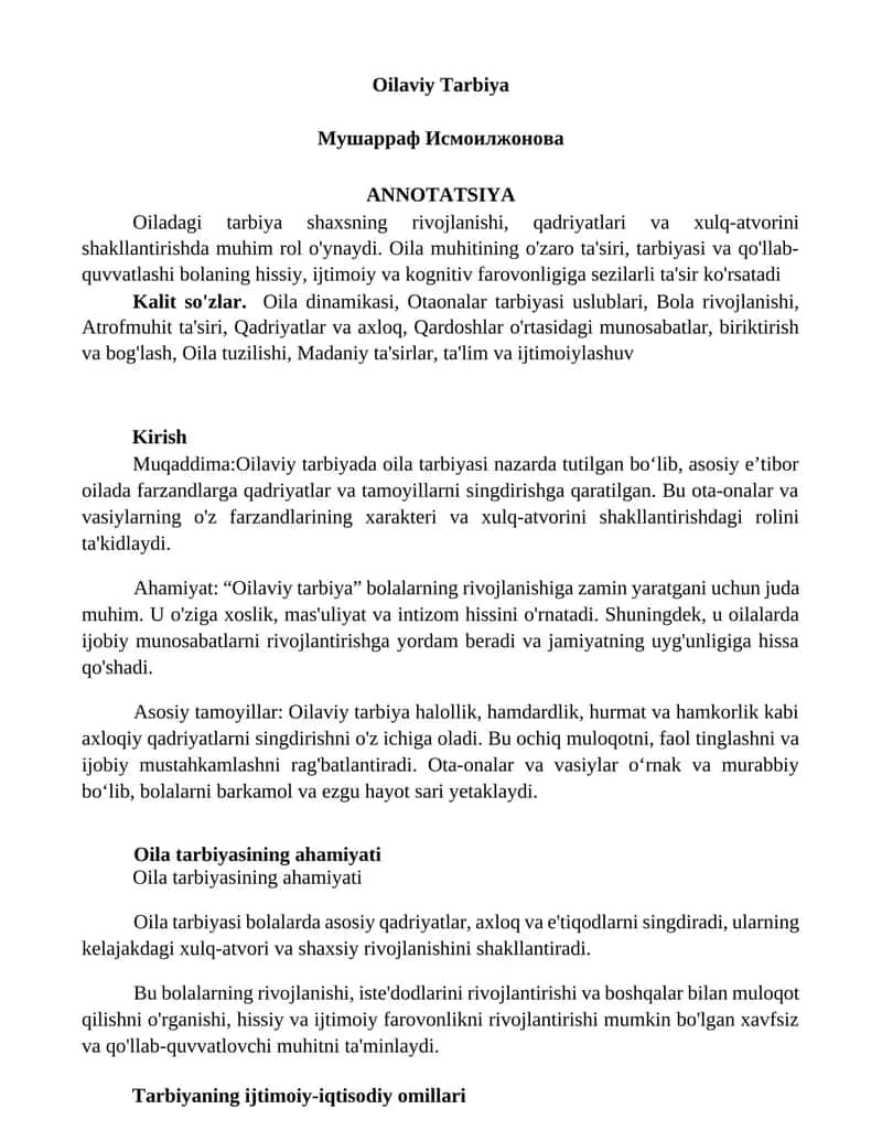 Oilaviy Tarbiya