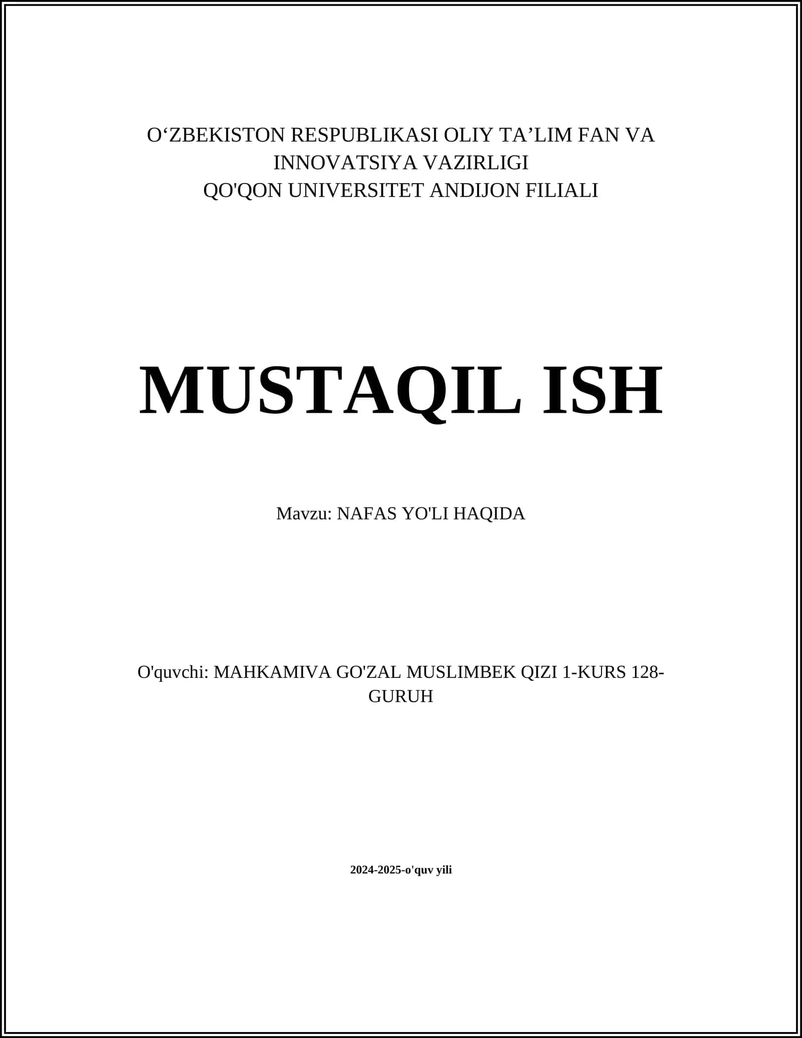 NAFAS YO'LI HAQIDA