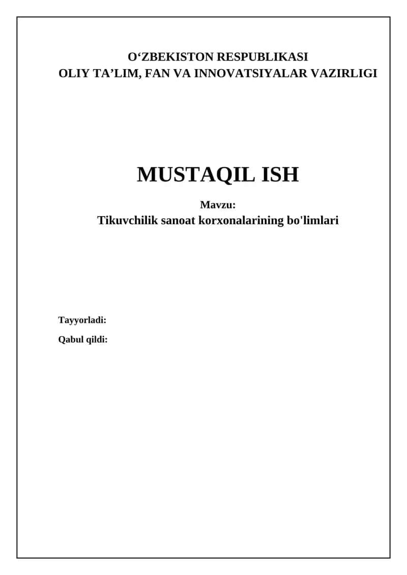 Tikuvchilik sanoat korxonalarining bo'limlari