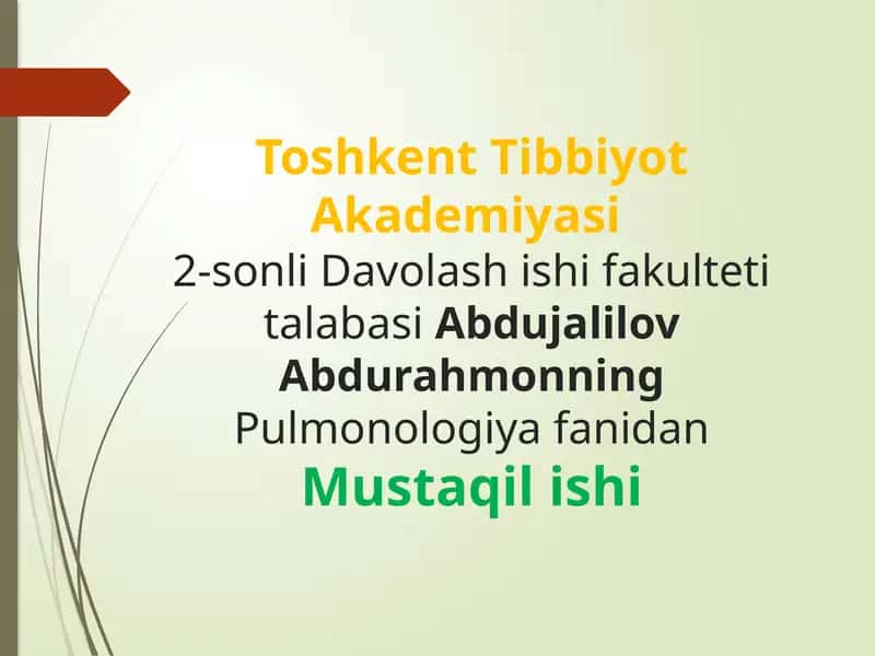 Pulmonologiya fanidan Mustaqilishi