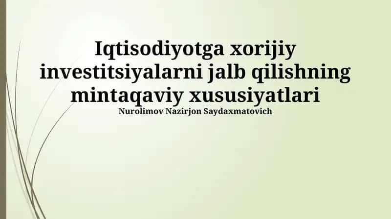 Investitsion muhitni yaxshilash bo'yicha mintaqaviy strategiyalar