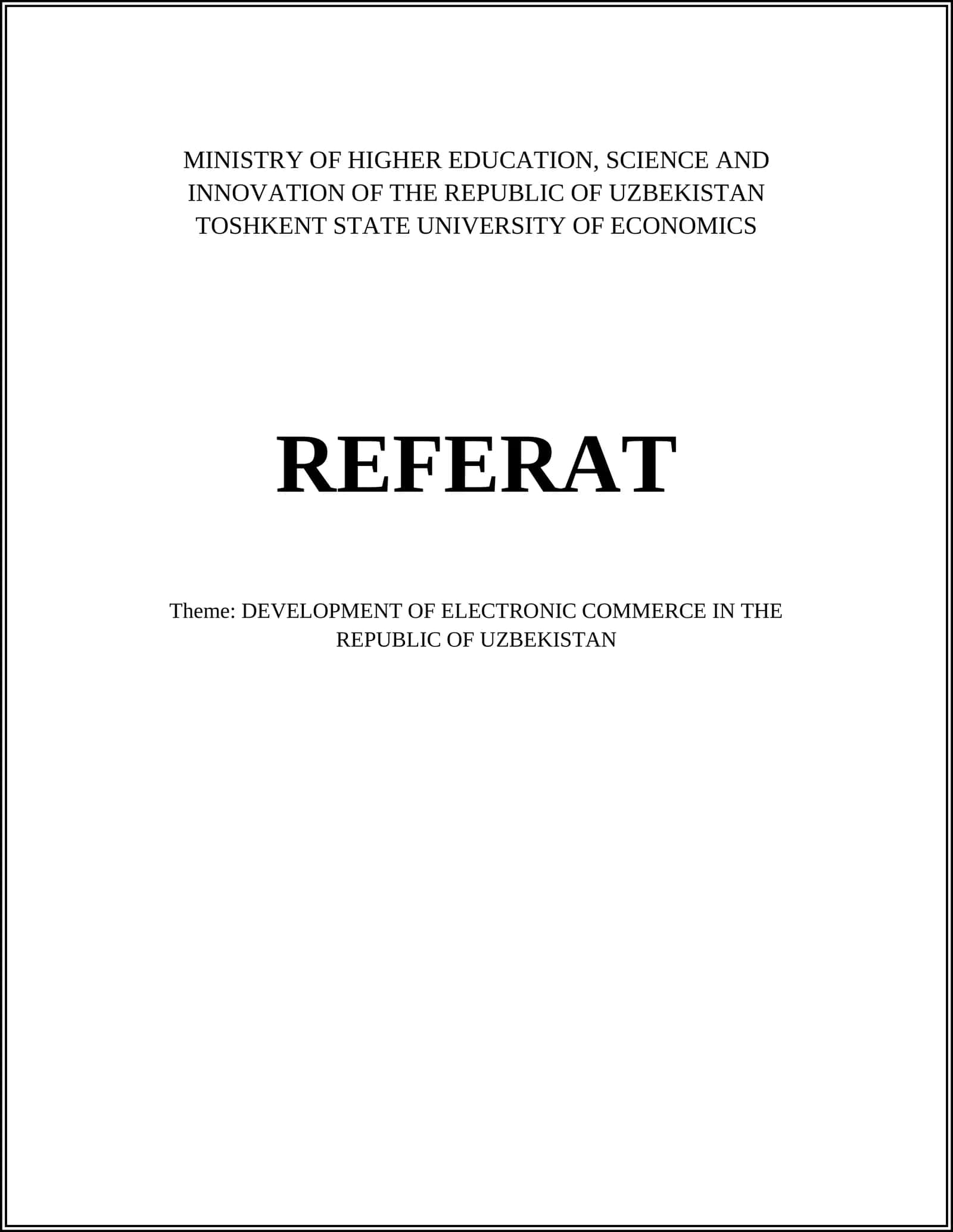 DEVELOPMENT OF ELECTRONIC COMMERCE IN THE REPUBLIC OF UZBEKISTAN