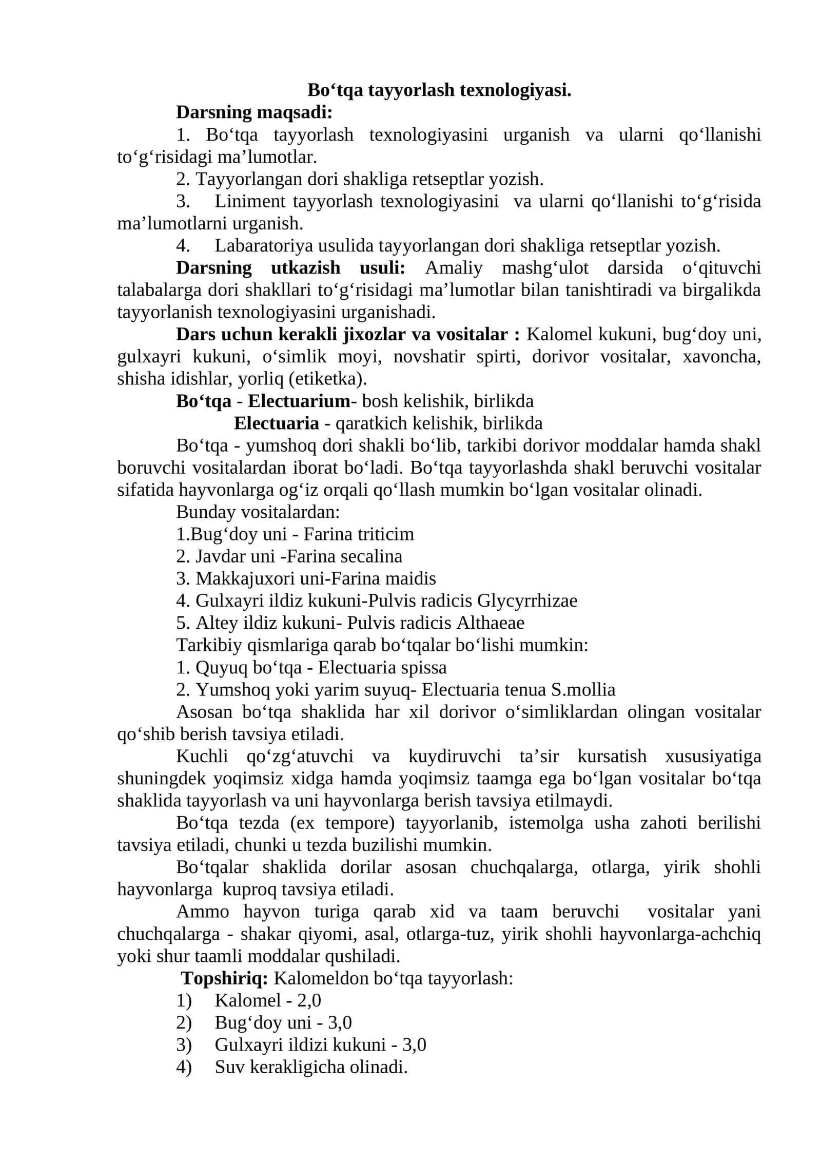 Bo‘tqa tayyorlash texnologiyasi