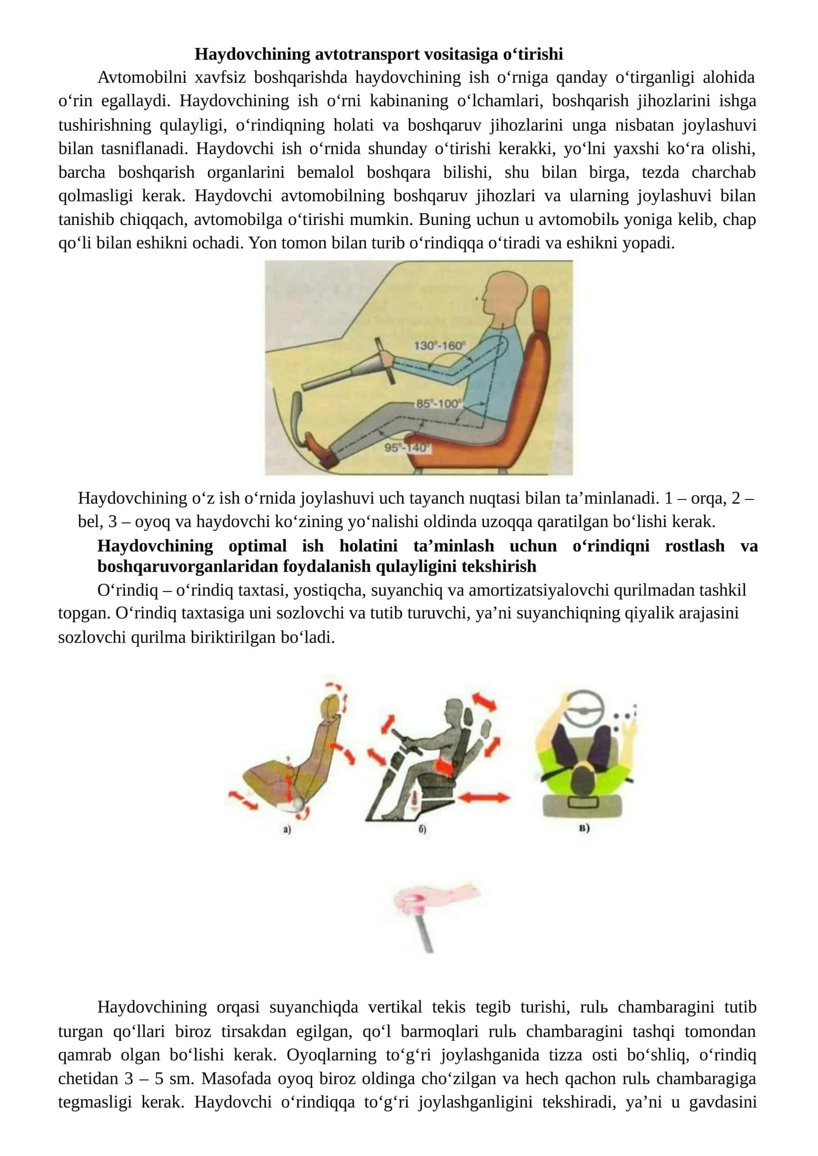 Haydovchining avtotransport vositasiga o‘tirishi