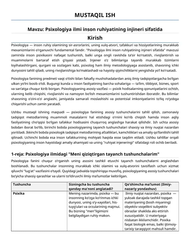 Psixologiya ilmi inson ruhiyatining injineri sifatida