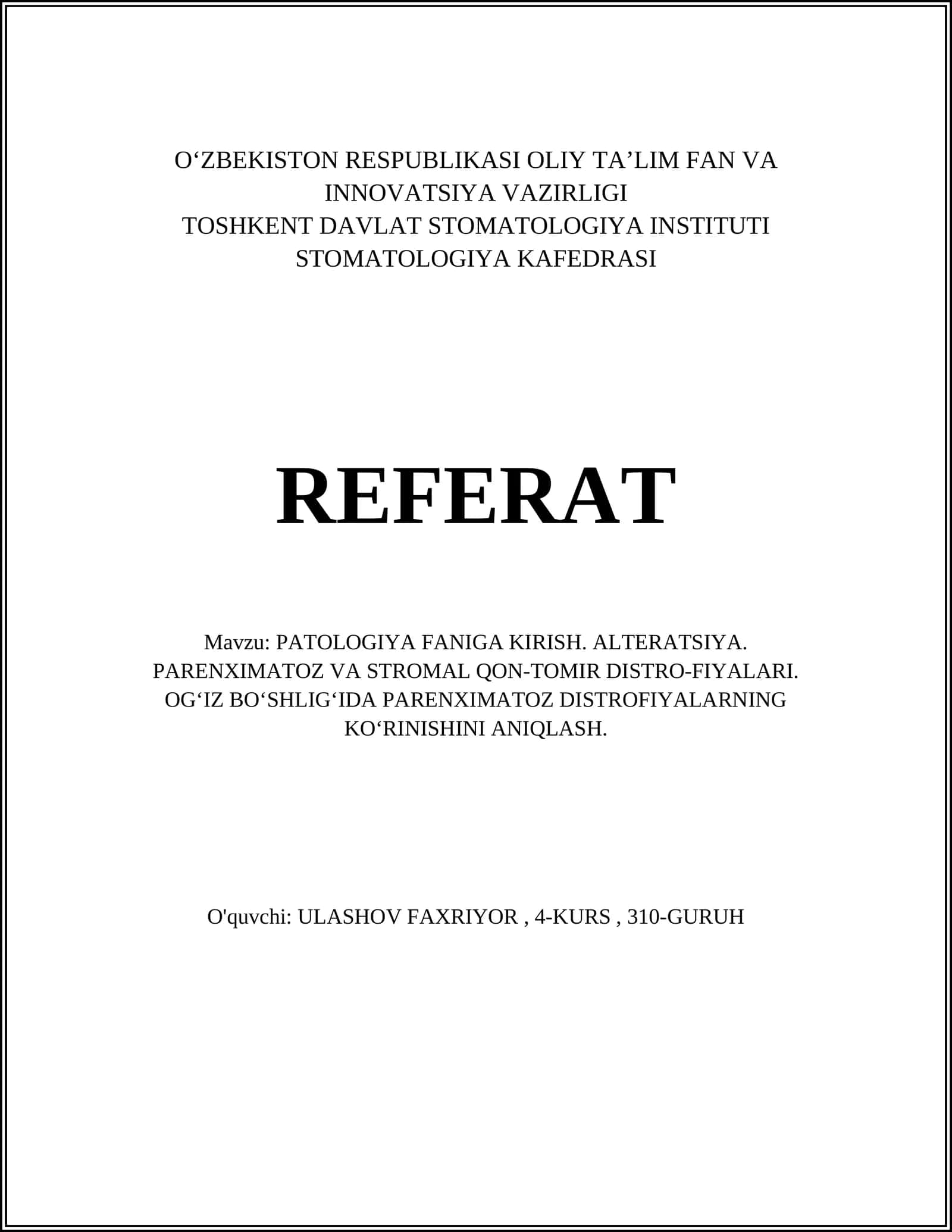 PATOLOGIYA FANIGA