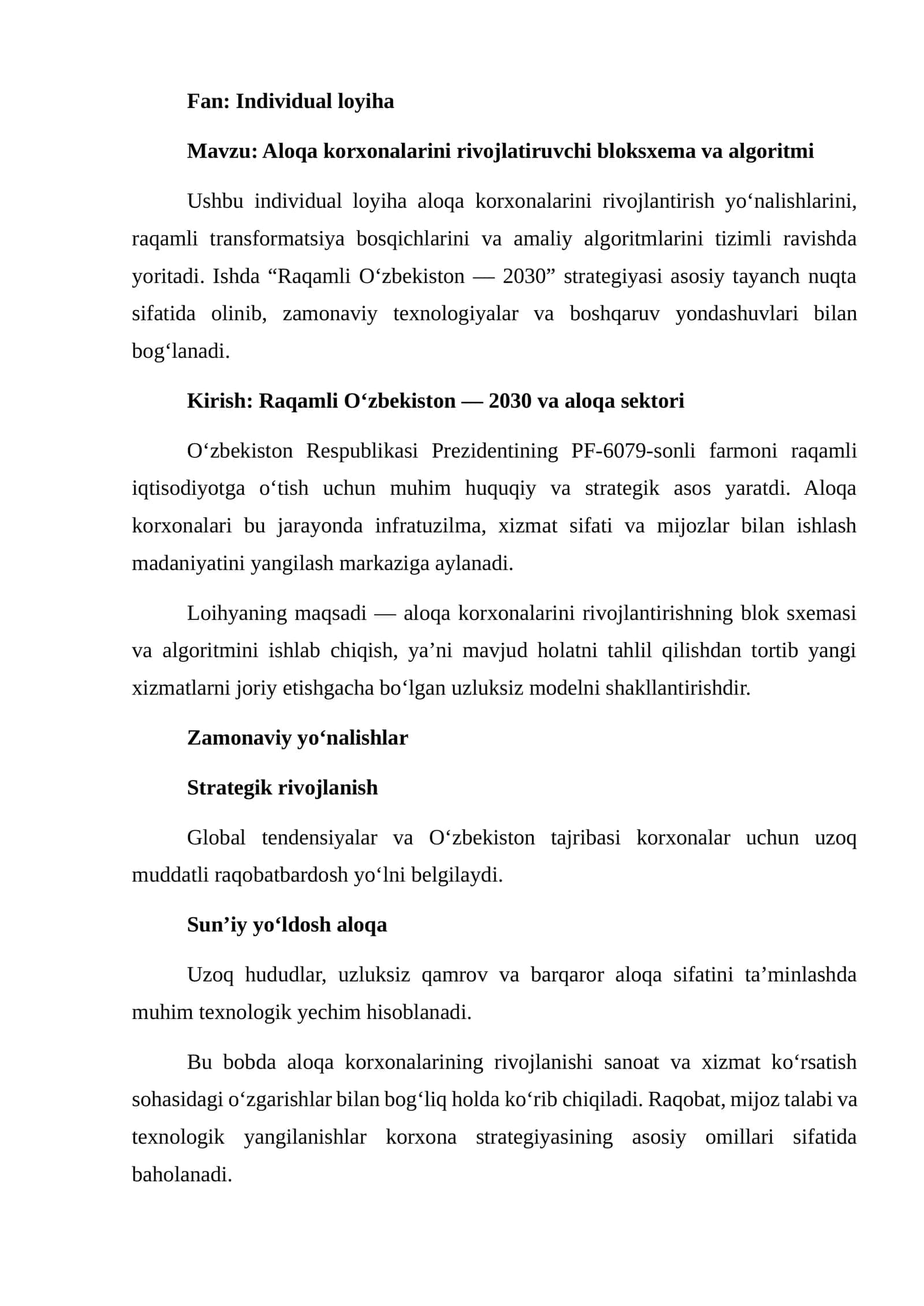 Aloqa korxonalarini rivojlantirish