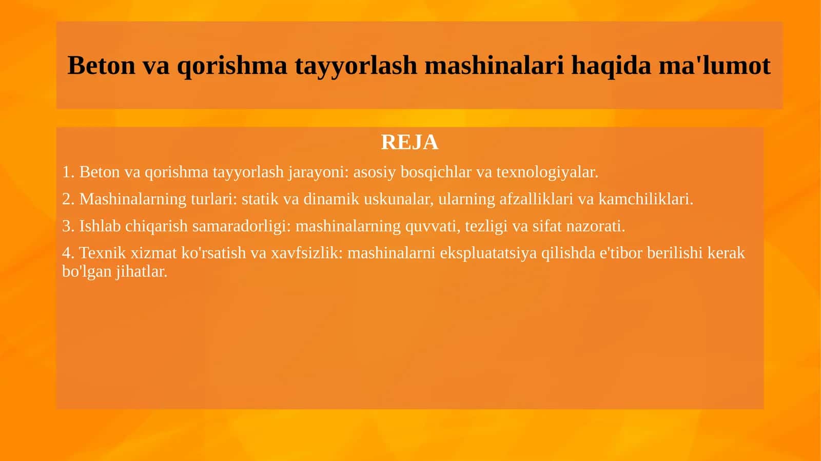 Beton va qorishma tayyorlash mashinalari haqida ma'lumot