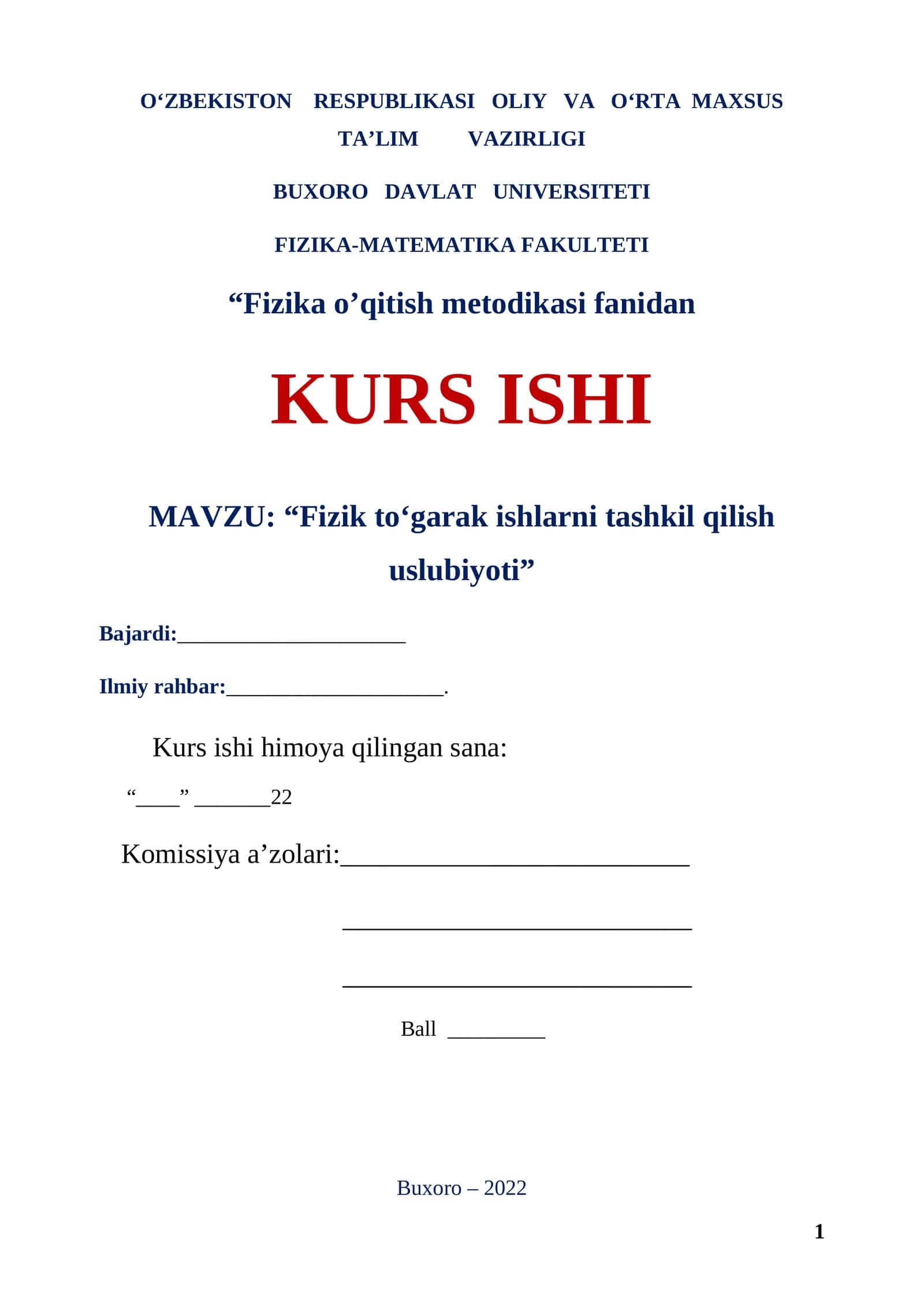 Fizik to‘garak ishlarni tashkil qilish uslubiyoti