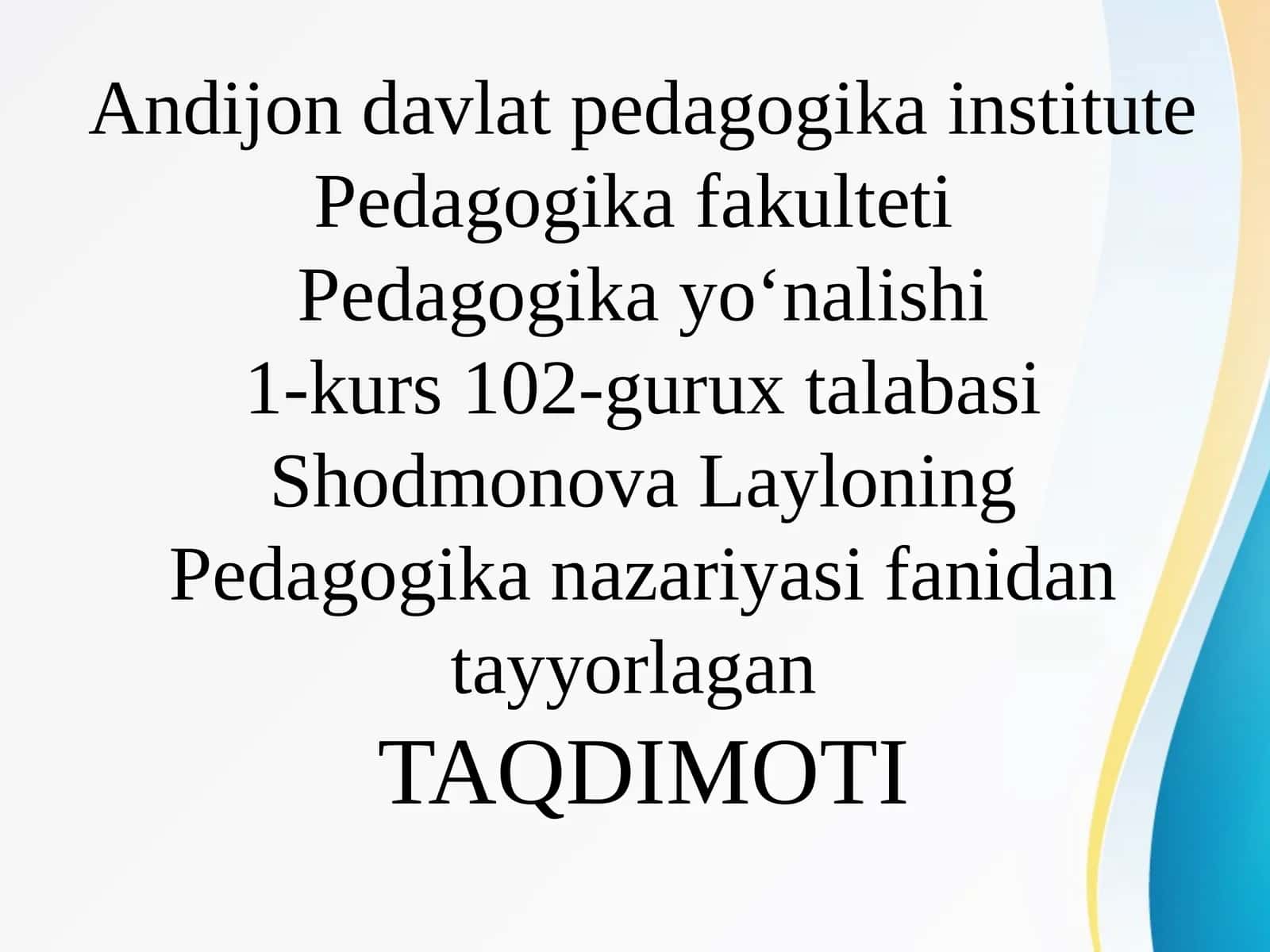 XIX ASRNING 2-YARMI XX ASR BOSHLARIDA TURKISTON O’LKASIDA TA’LIM TARBIYA