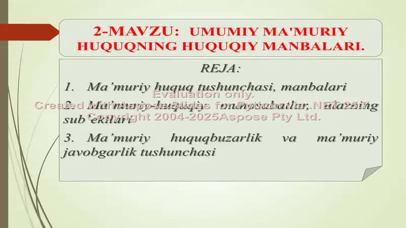 UMUMIY MA'MURIY HUQUQNING HUQUQIY MANBALARI