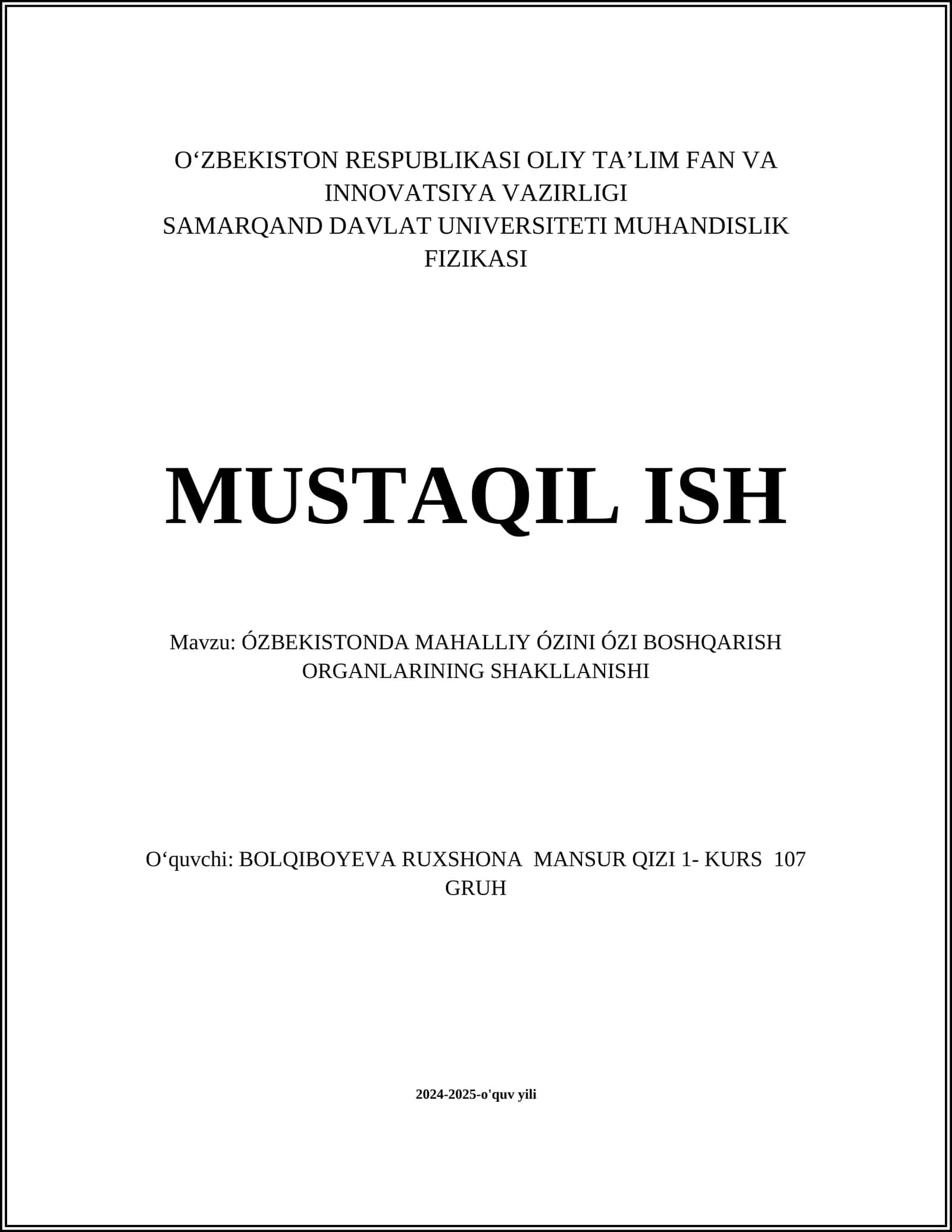 Mahalliy ózini ózi boshqarish organlarining shakllanishi