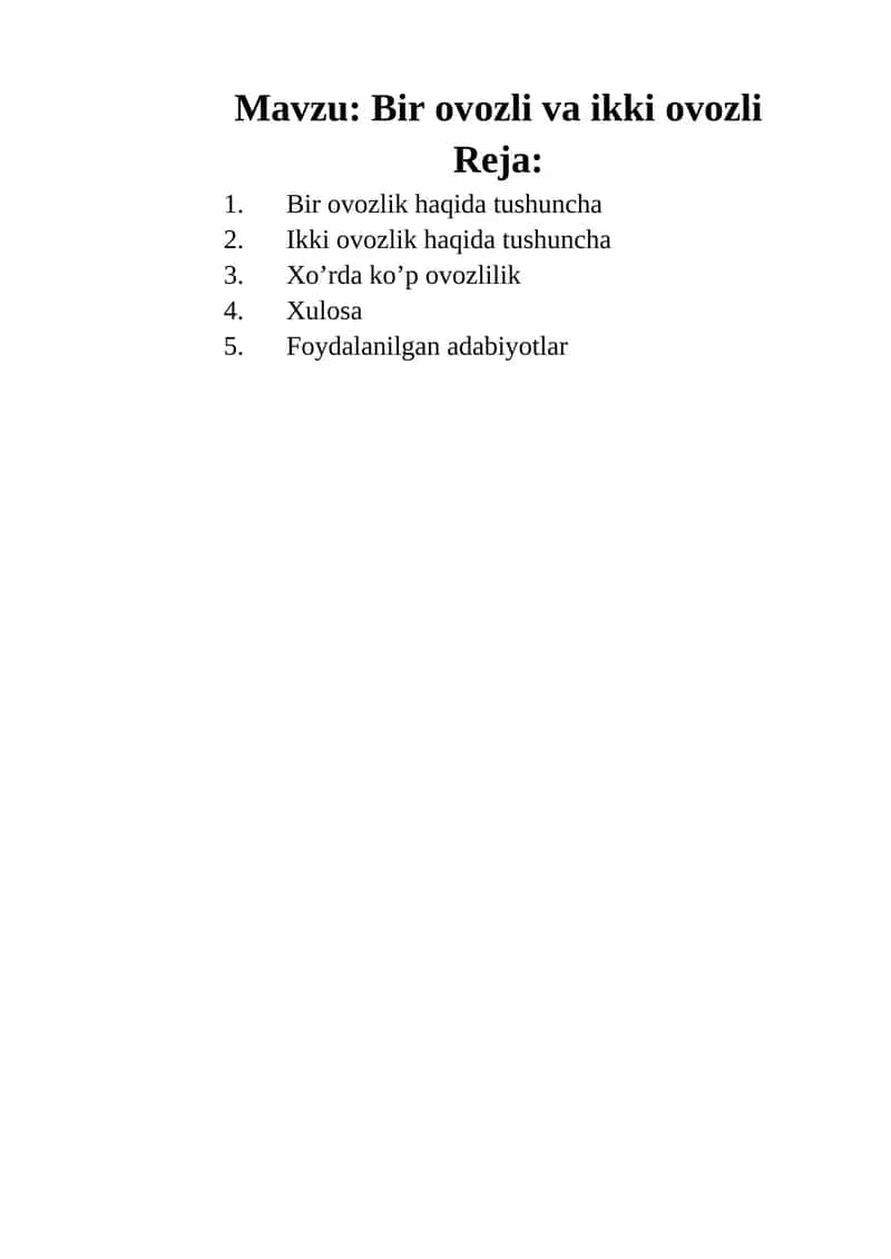 Bir ovozli va ikki ovozli
