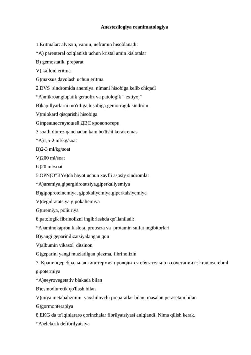 Anestesilogiya reanimatologiya