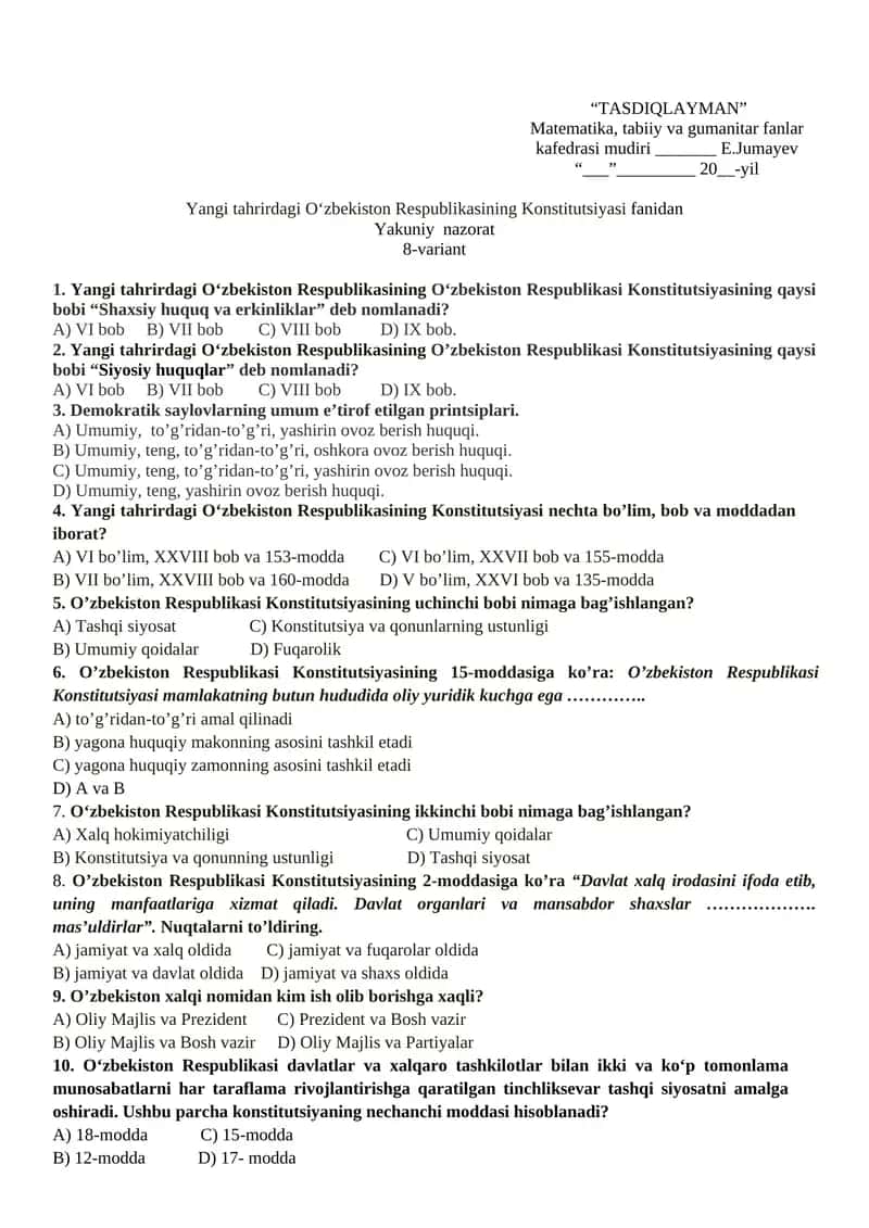 Yangi tahrirdagi O‘zbekiston Respublikasining Konstitutsiyasi
