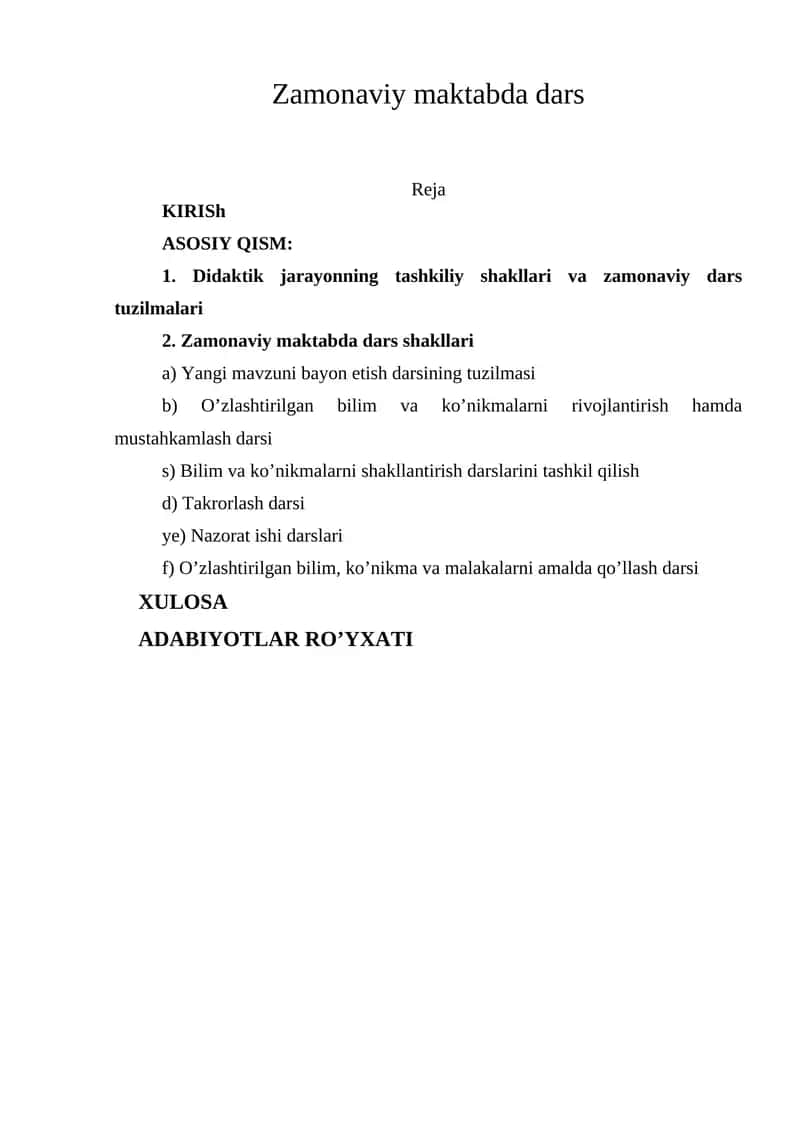 Zamonaviy maktabda dars