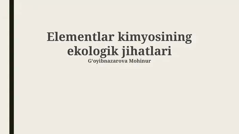 Elementlar kimyosining ekologik jihatlari