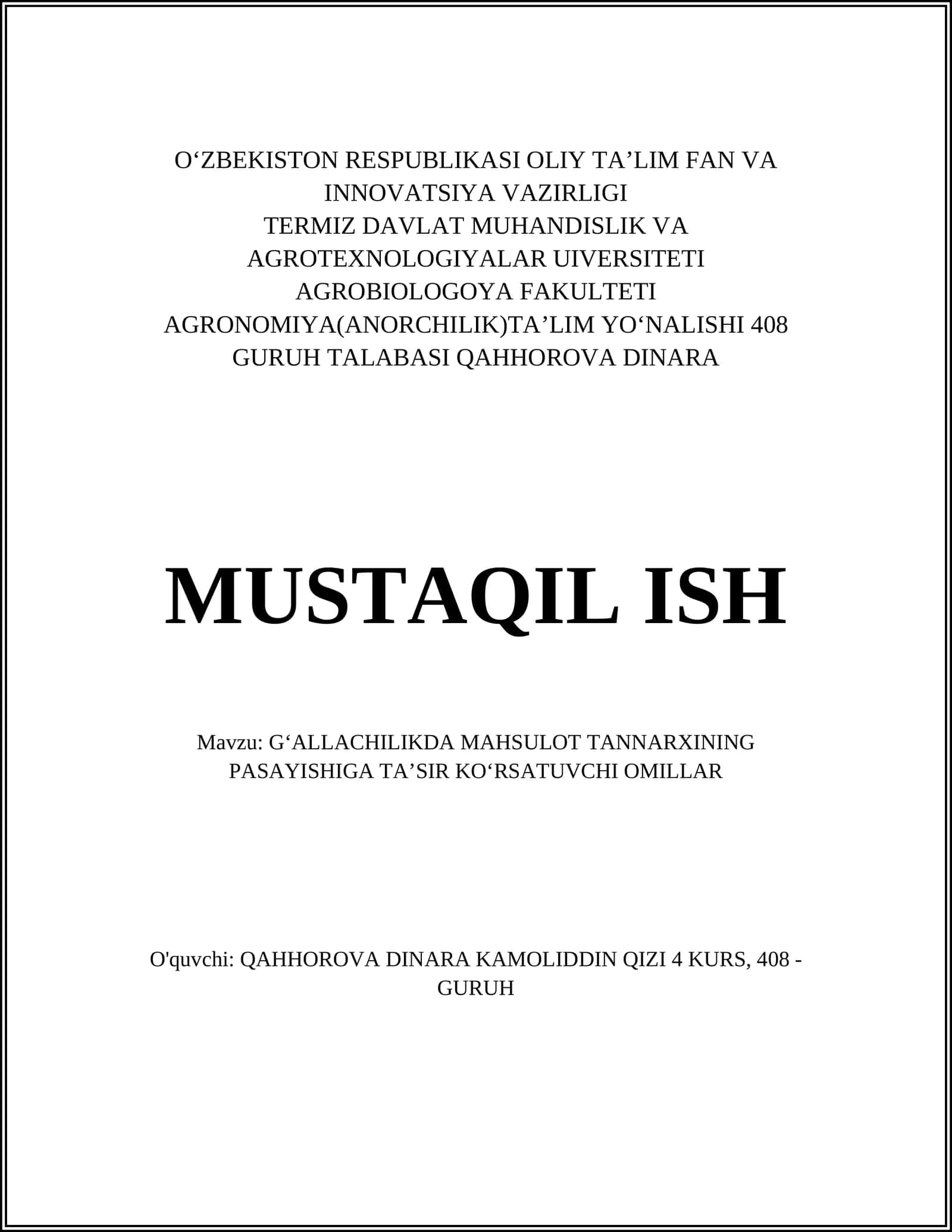 GʻALLACHILIKDA MAHSULOT TANNARXINING PASAYISHIGA TAʼSIR KOʻRSATUVCHI OMILLAR
