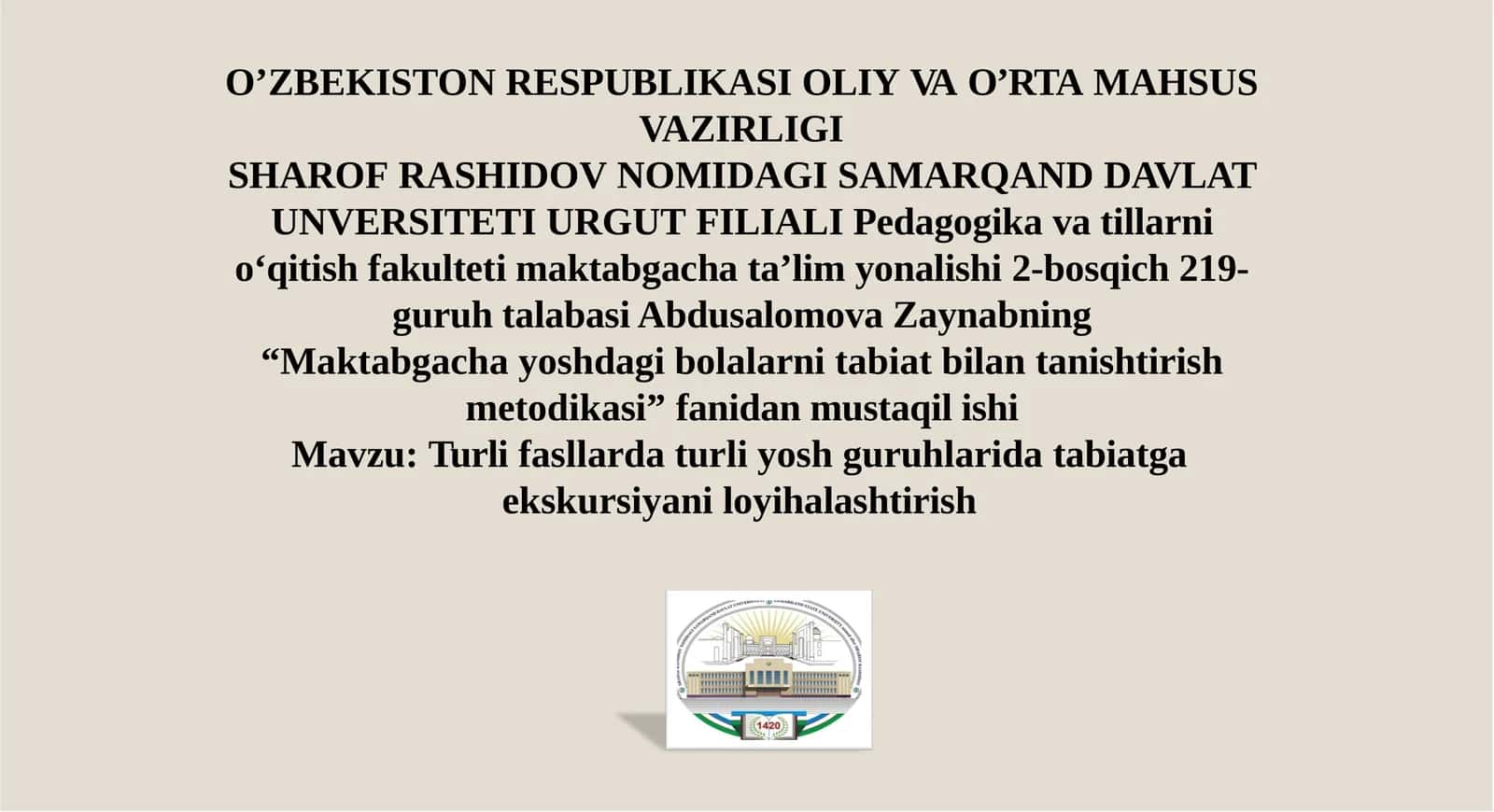 Maktabgachayoshdagibolalarnitabiatbilantanishtirish