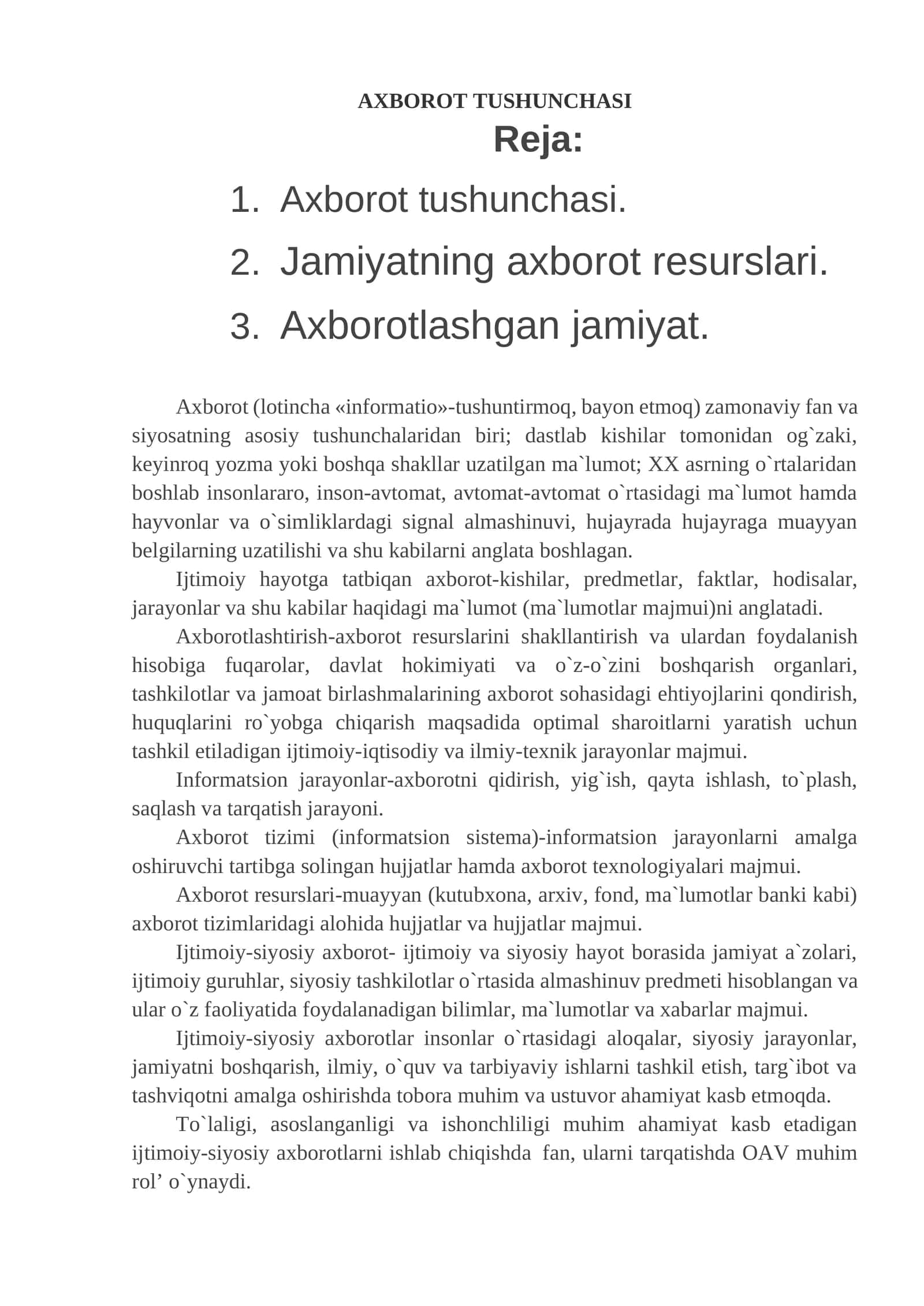 Axborot Tushunchasi
