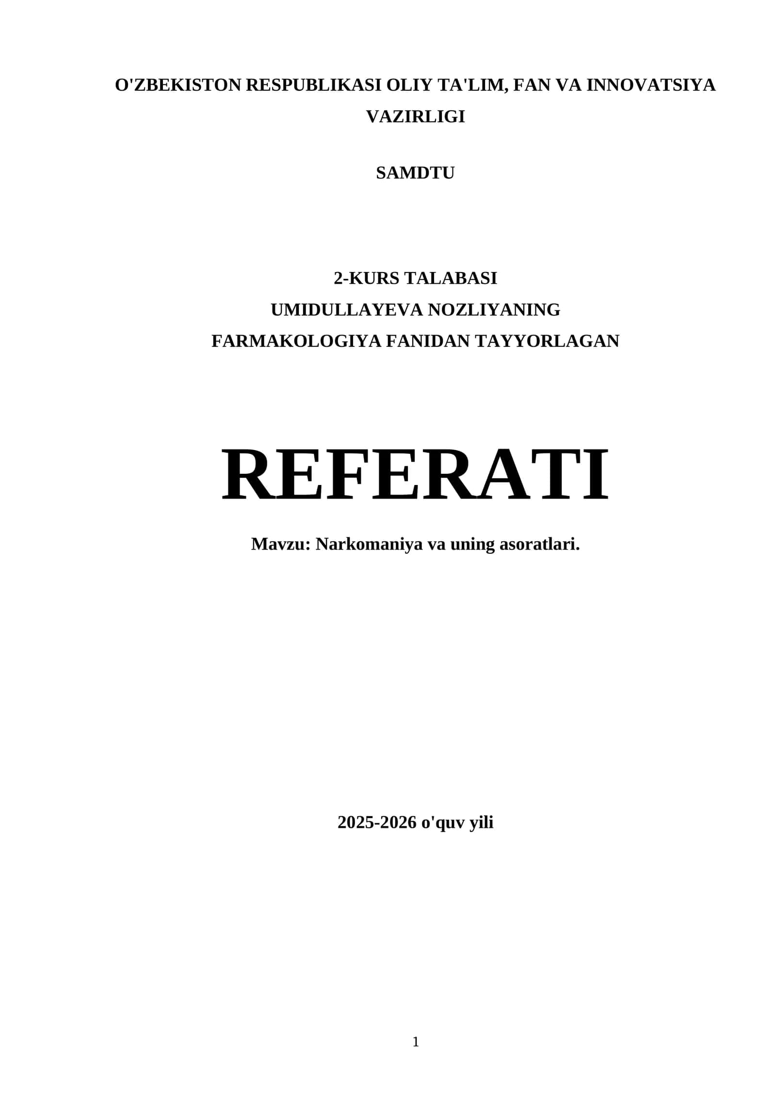 Narkomaniya va uning asoratlari