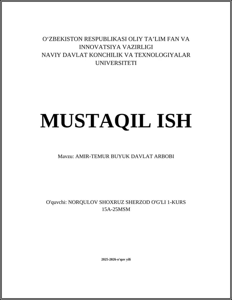 AMIR-TEMUR BUYUK DAVLAT ARBOBI